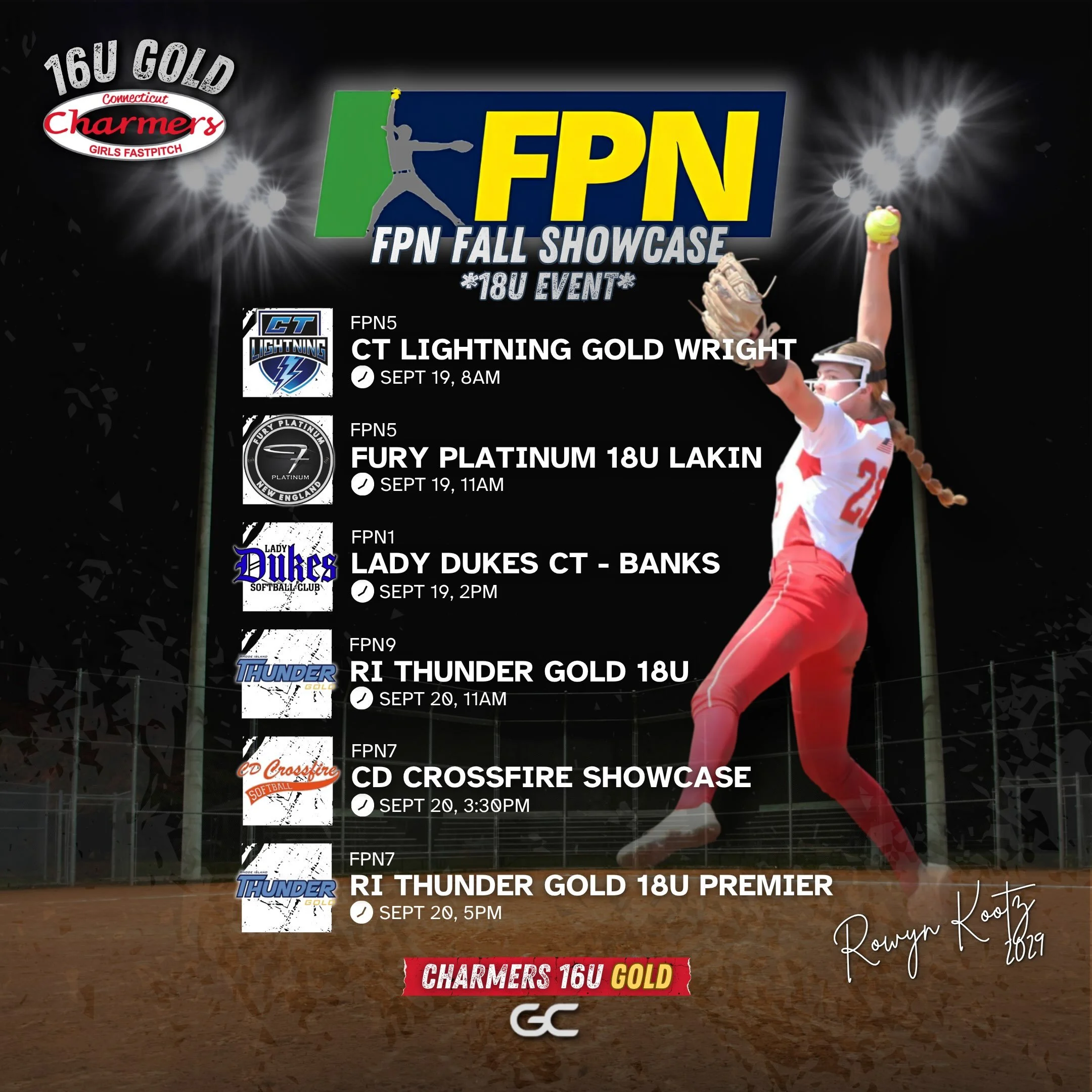 Ready for another weekend in CT next weekend at FPNs Fall Showcase in Windsor CT! Both 16u Charmers teams will be there and Charmers 16u Gold will be playing in the 18u division.