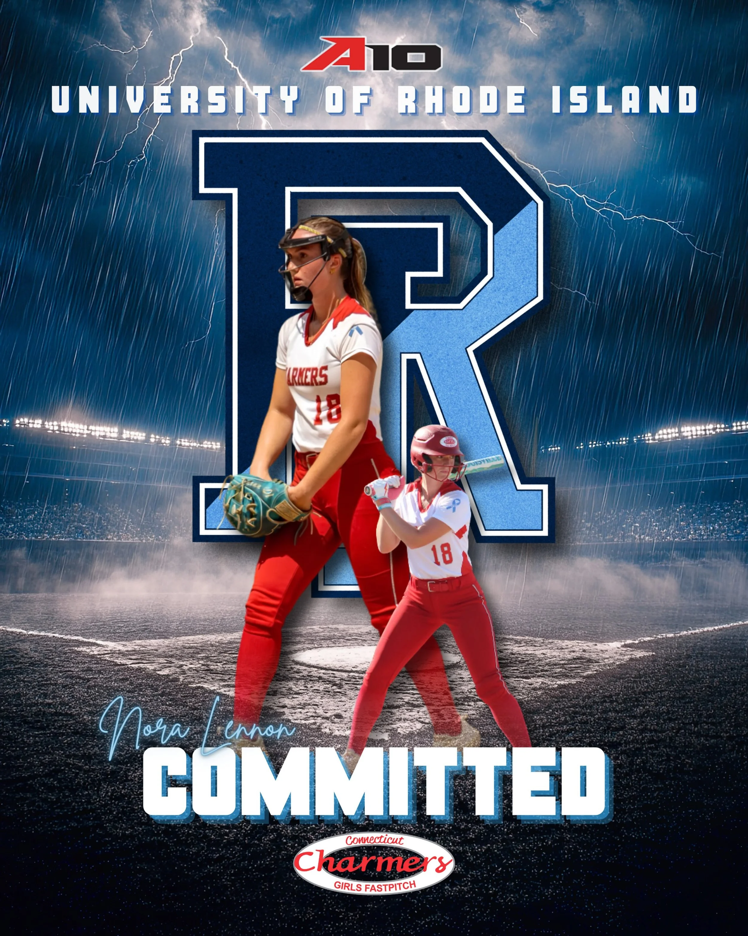 The Connecticut Charmers are proud to announce Nora Lennon has committed to play DI softball at the University of Rhode Island.

So proud of you Nora, you deserve this and we can&rsquo;t wait to see you kill it in Rhody 🩵🐏