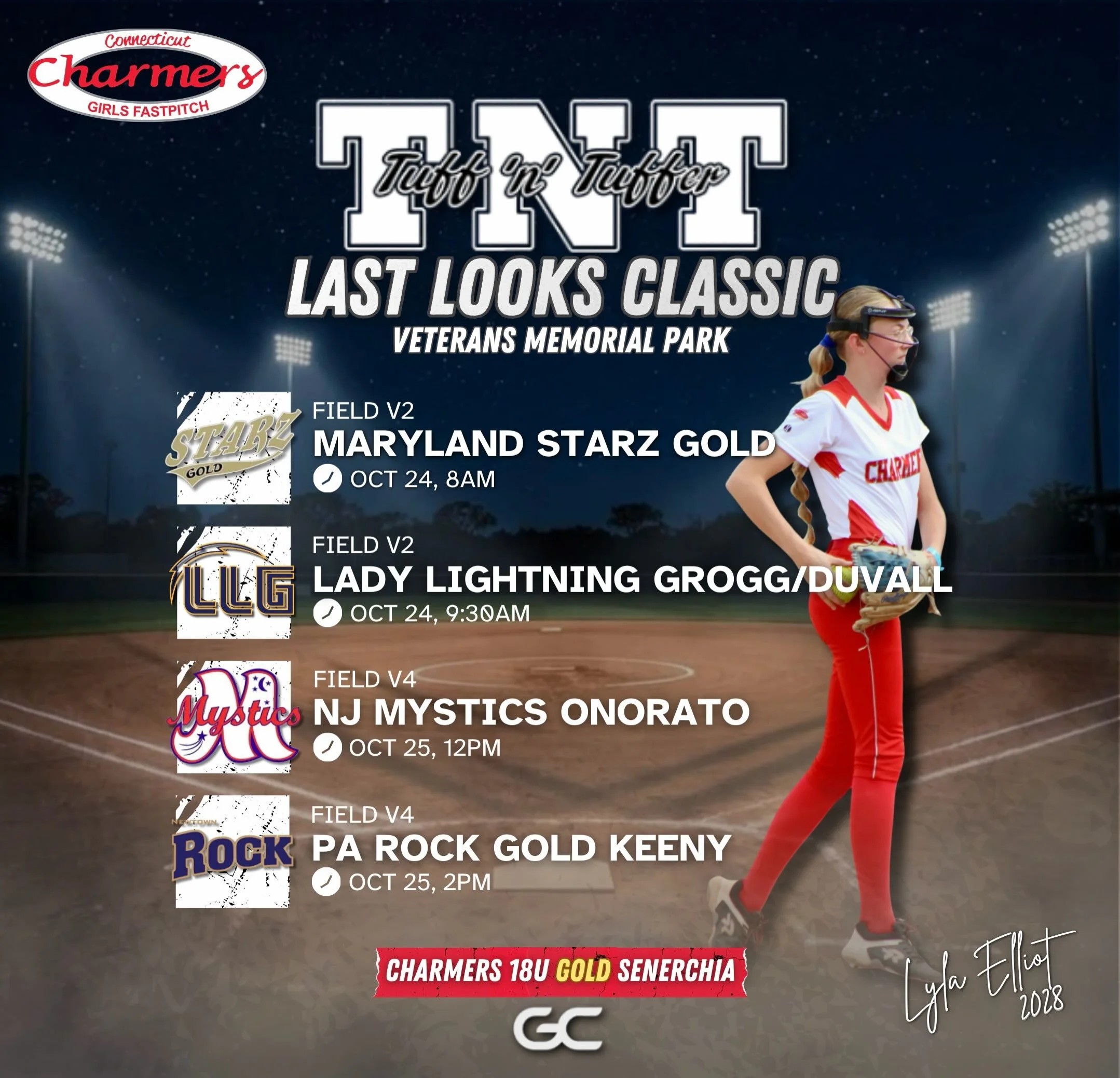 Charmers 18u Gold ➡️➡️ TNT Last Looks Showcase in Quakertown, PA. 

Always looking forward to a TNT event, and looking to close out the northern portion of the fall schedule strong.