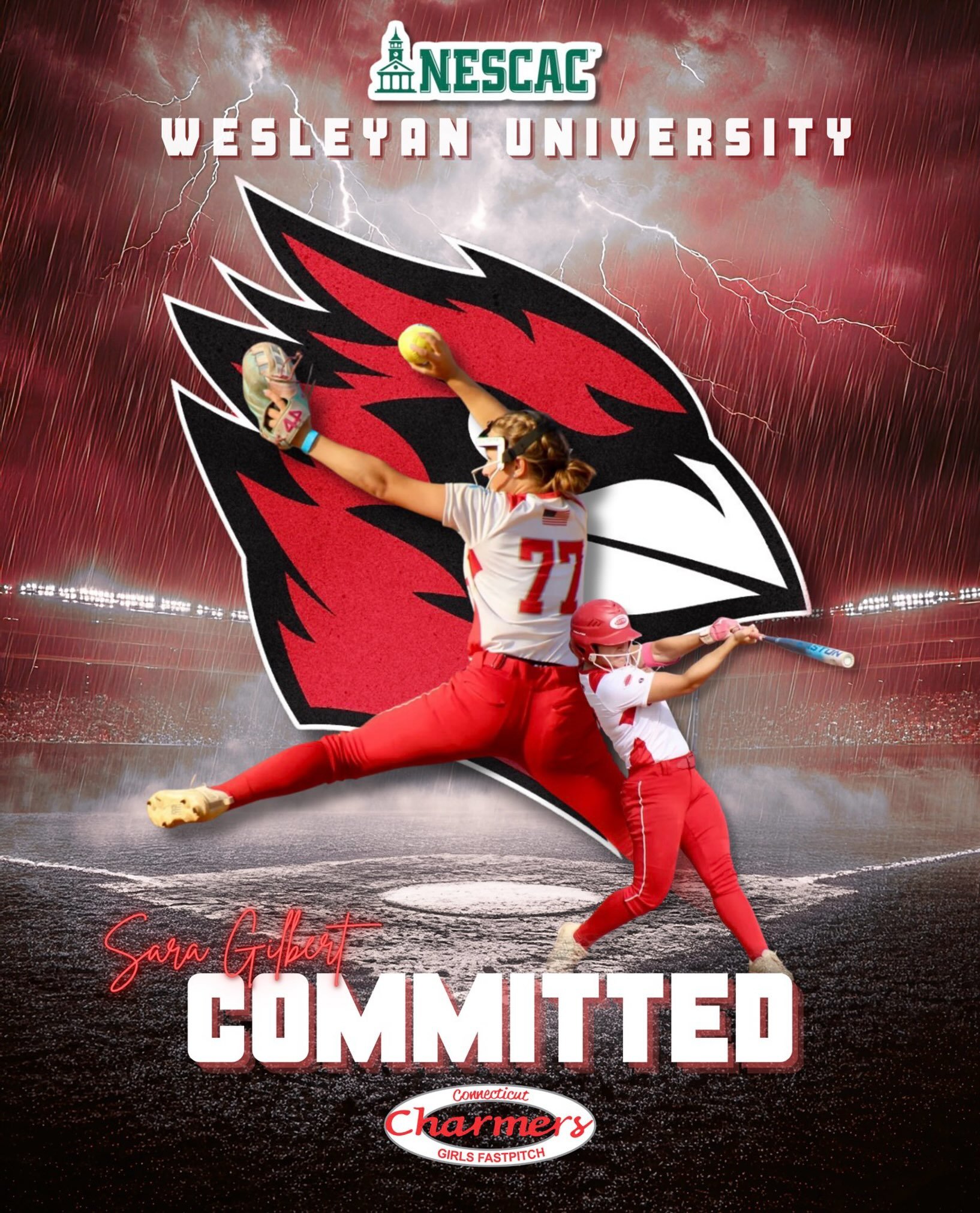The Connecticut Charmers are proud to announce Sara Gilbert has committed to play DIII softball at Wesleyan University.

We are so proud of you Sara, Go Cardinals! &hearts;️
