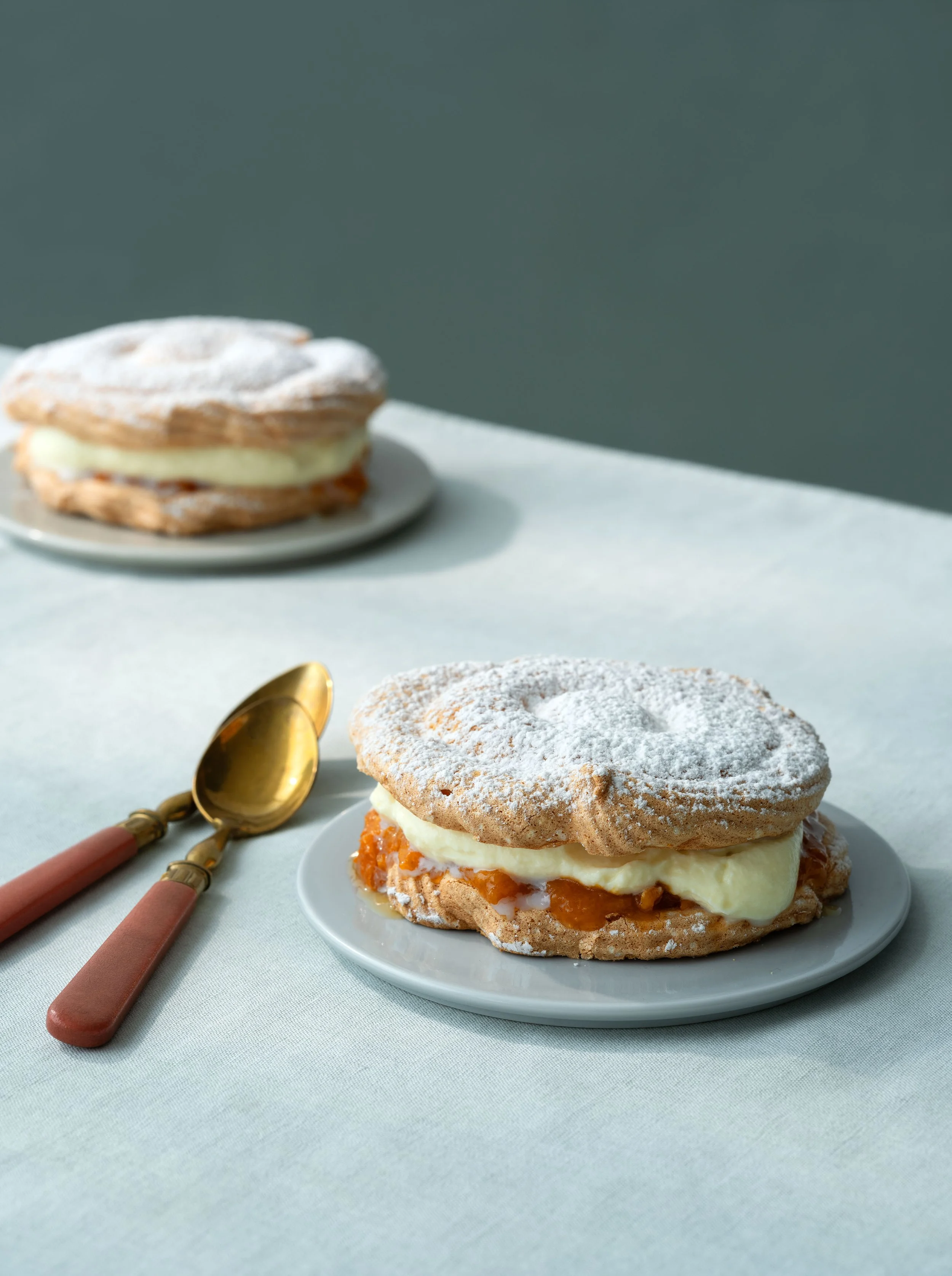 Cardenales with apricto compôte &amp; marsala whipped cream