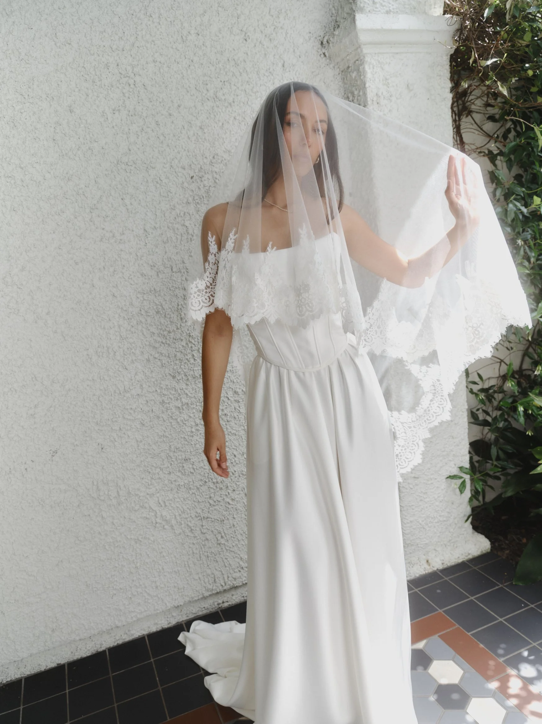 Oval Chapel length bridal veil with soft lace trim