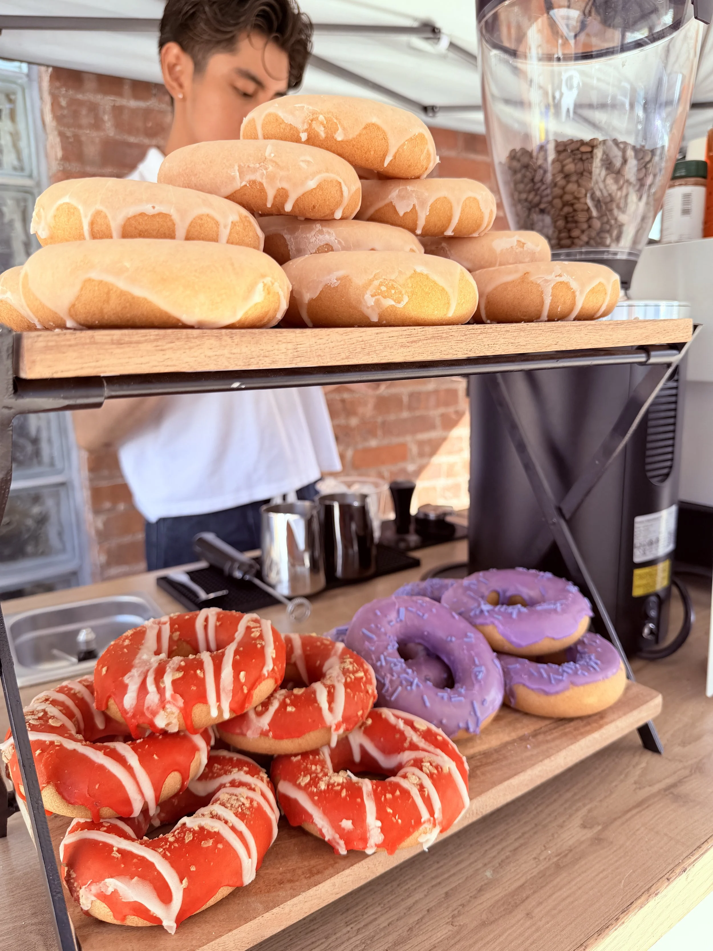 Mobile Coffee Bar at Brooklyn Navy yard making espresso drinks outside the warehouse for the team! We included delicious mochi donuts 