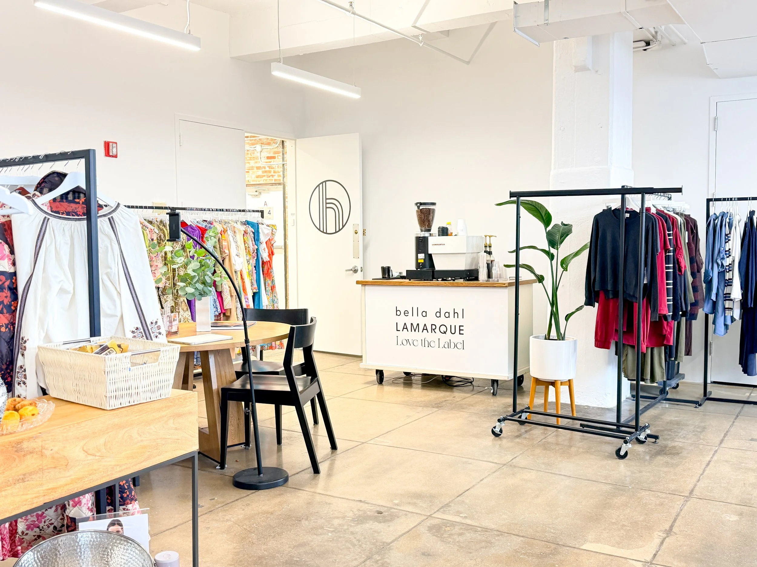 Mobile coffee cart set up at a showroom in new york city