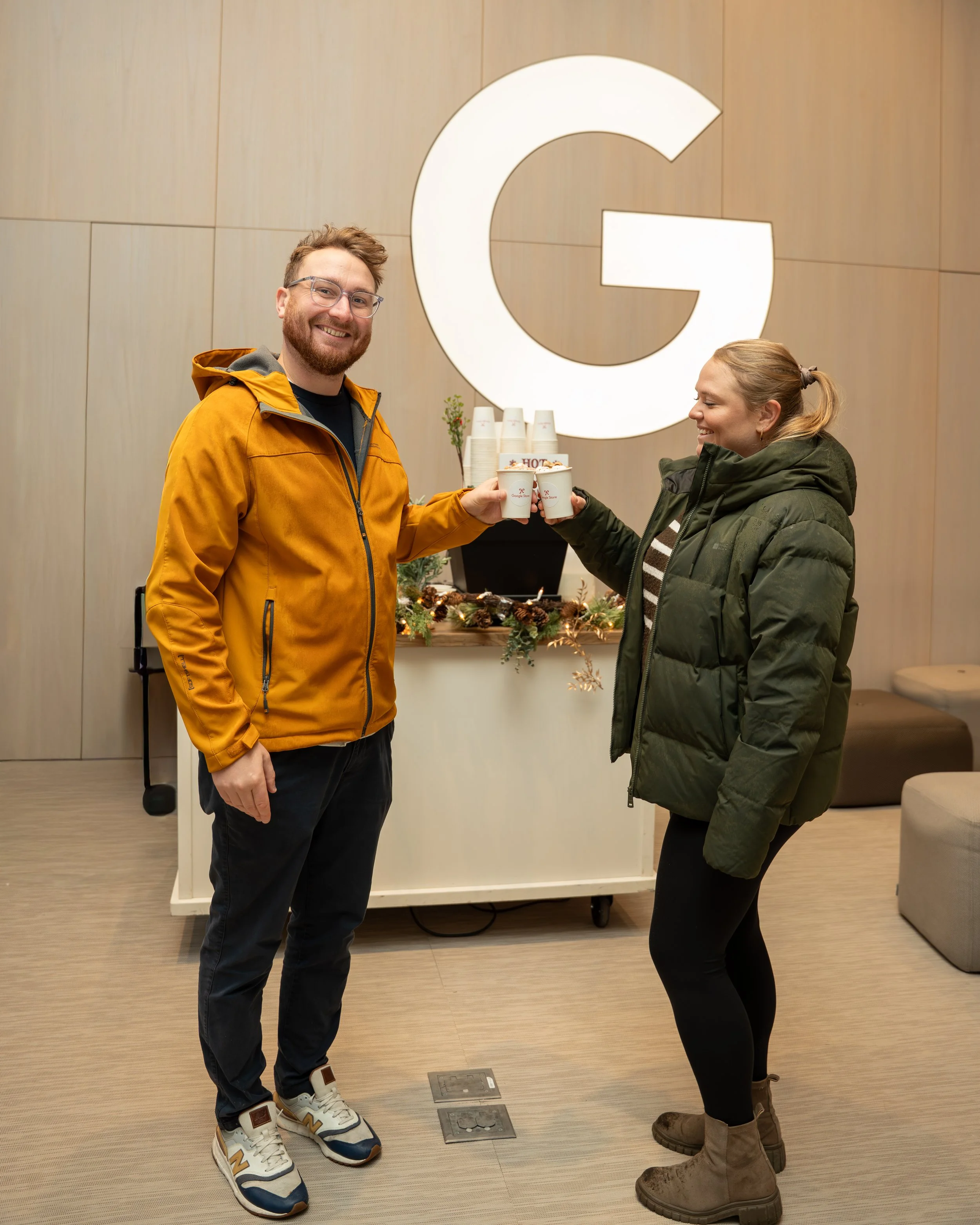 Our mobile barista-coffee catering new york making delicious hot chocolate during winter time at the Google sore