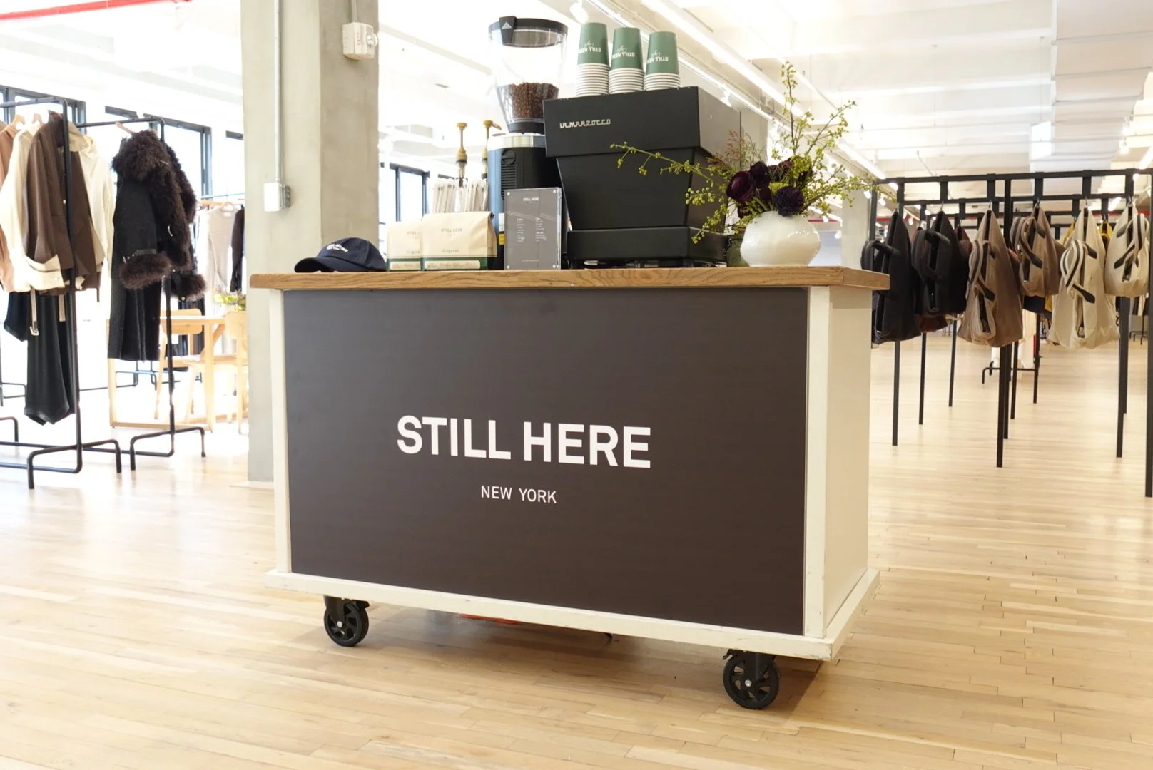 mobile coffee cart-coffee catering nyc showroom service during a week for still here denim brand