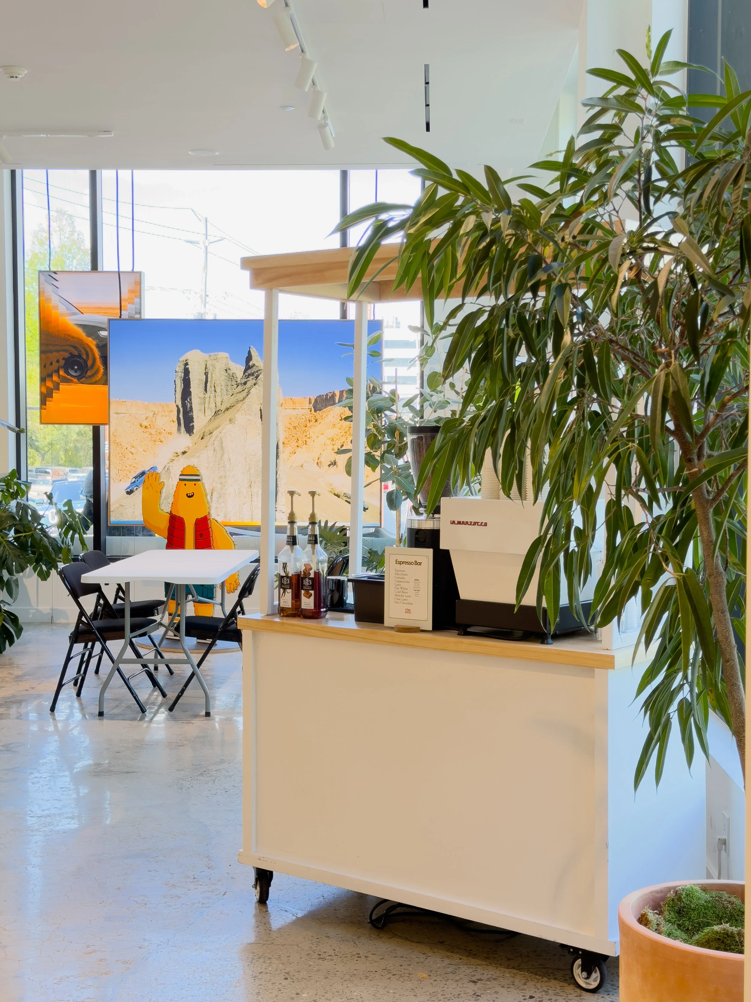 beautiful premium coffee cart set up at the rivian showroom