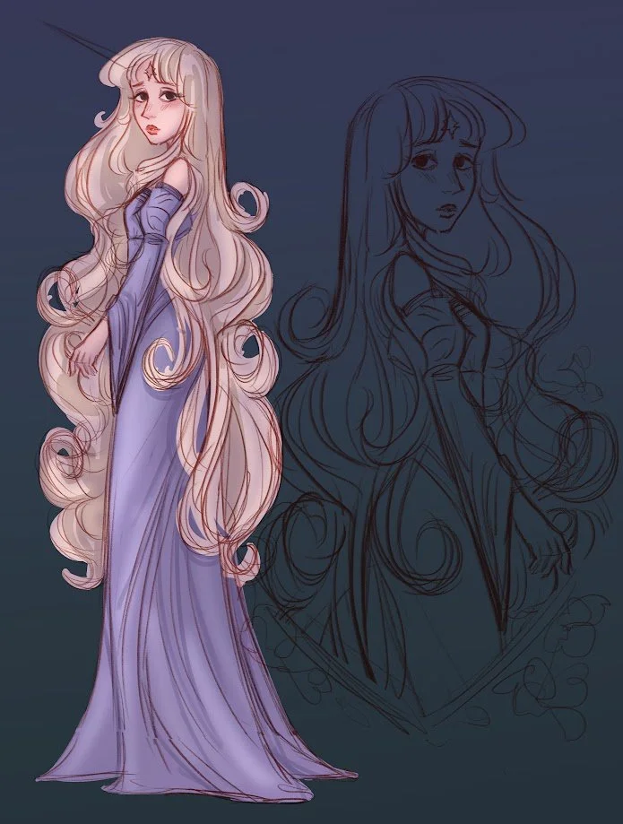 Last Unicorn Amalthea Sketch WIP.JPG