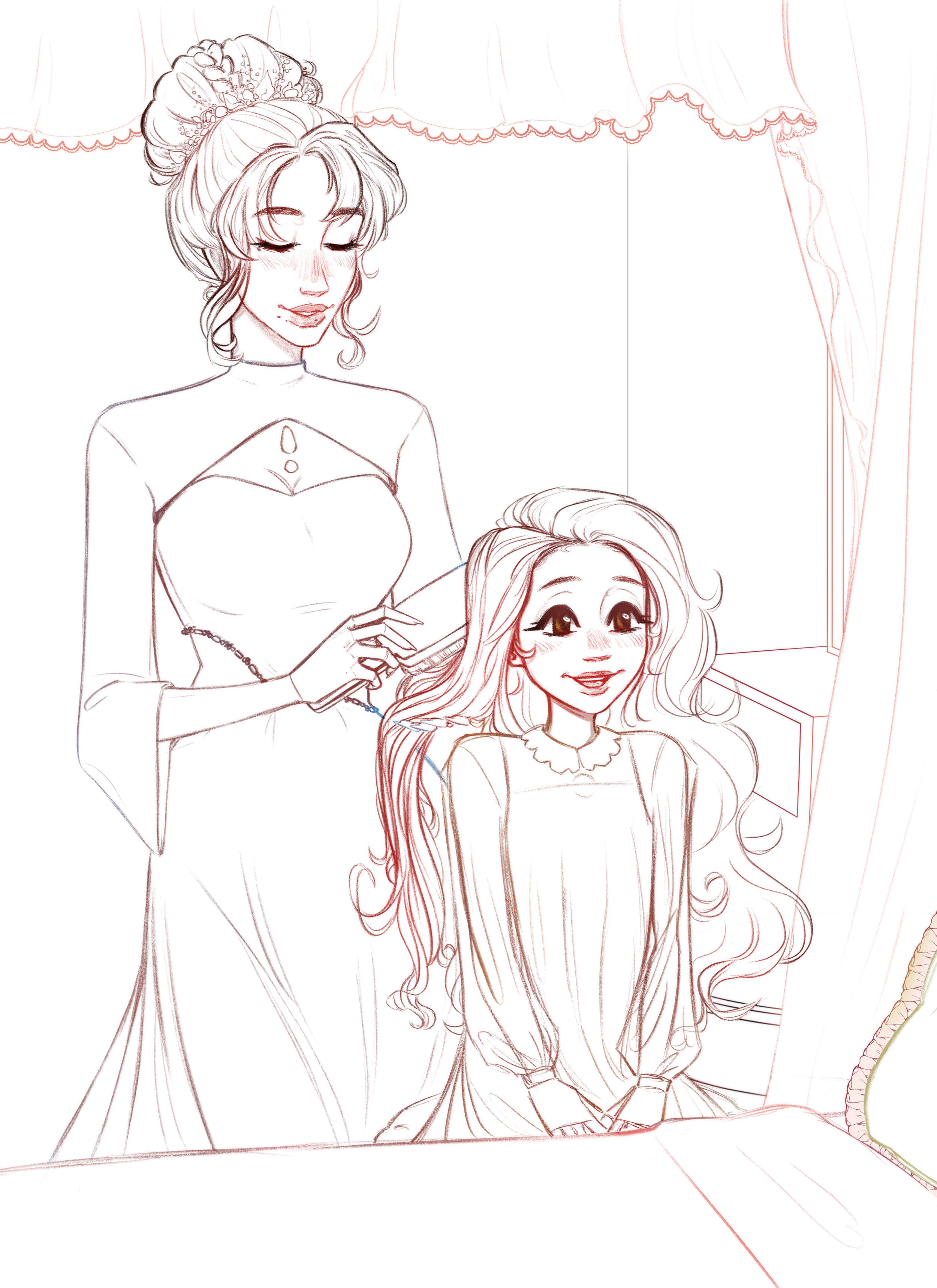 Mom Brushing Hair Sketch WIP.png