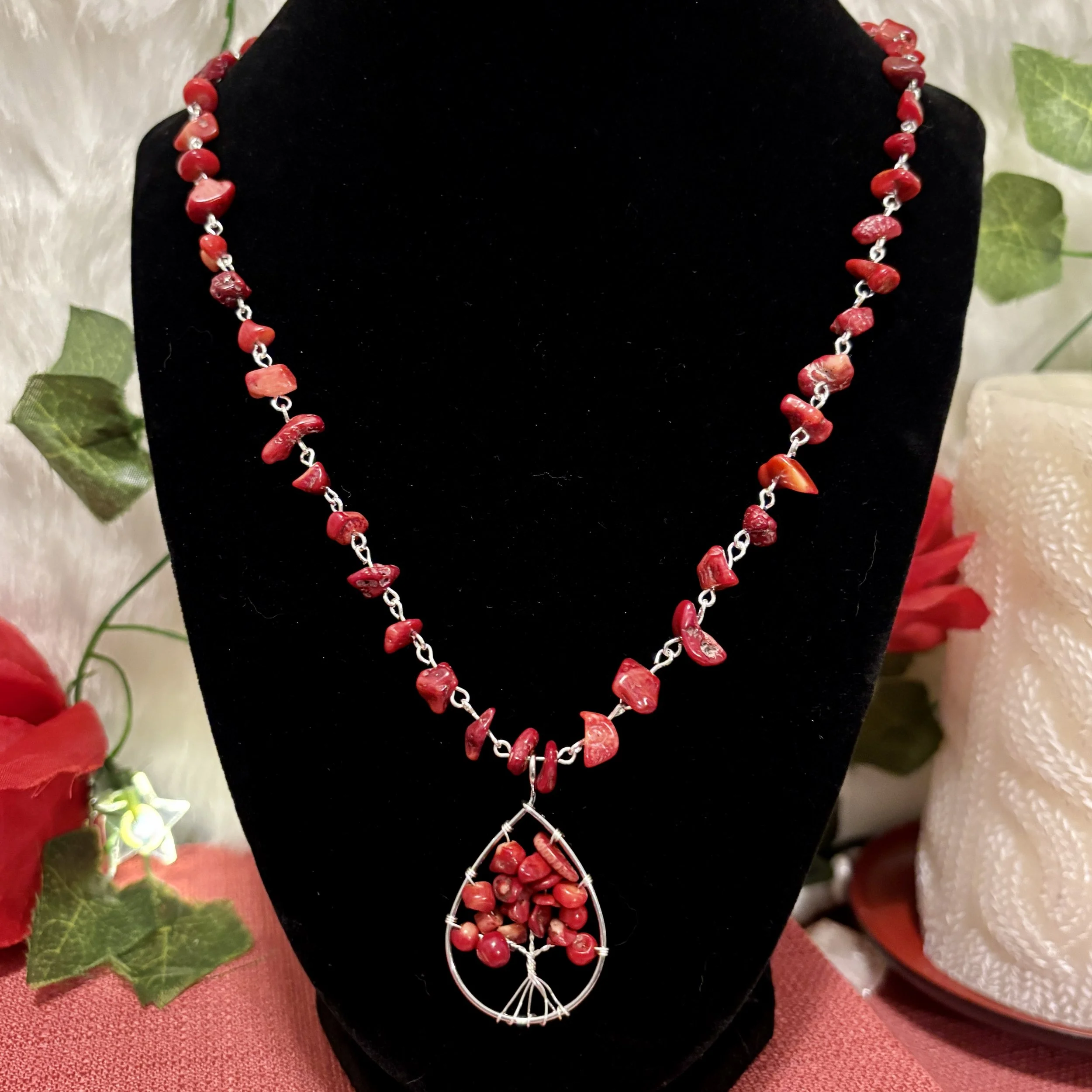 Red Coral Tree of Life Necklace