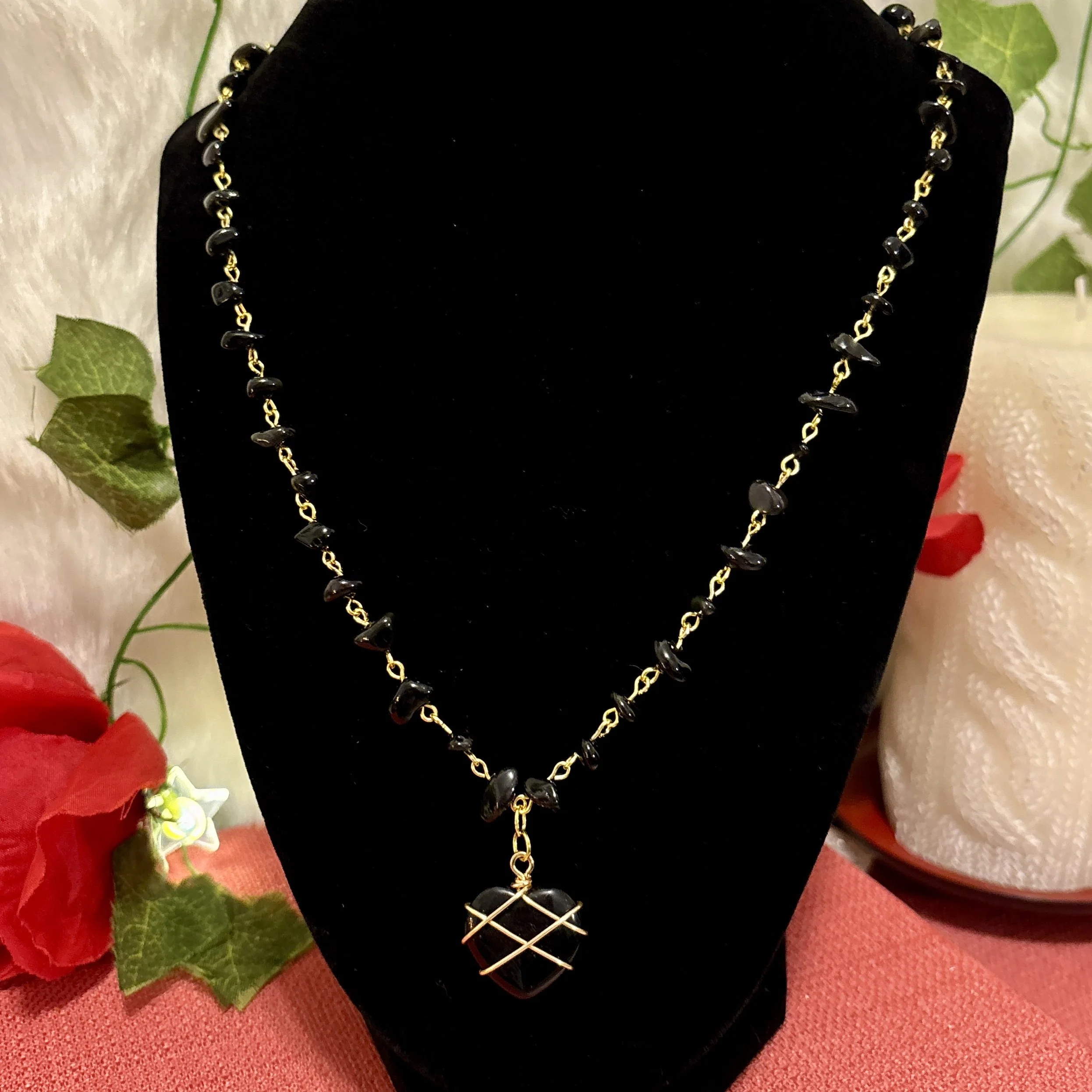Wire-Wrapped Black Onyx Heart Necklace