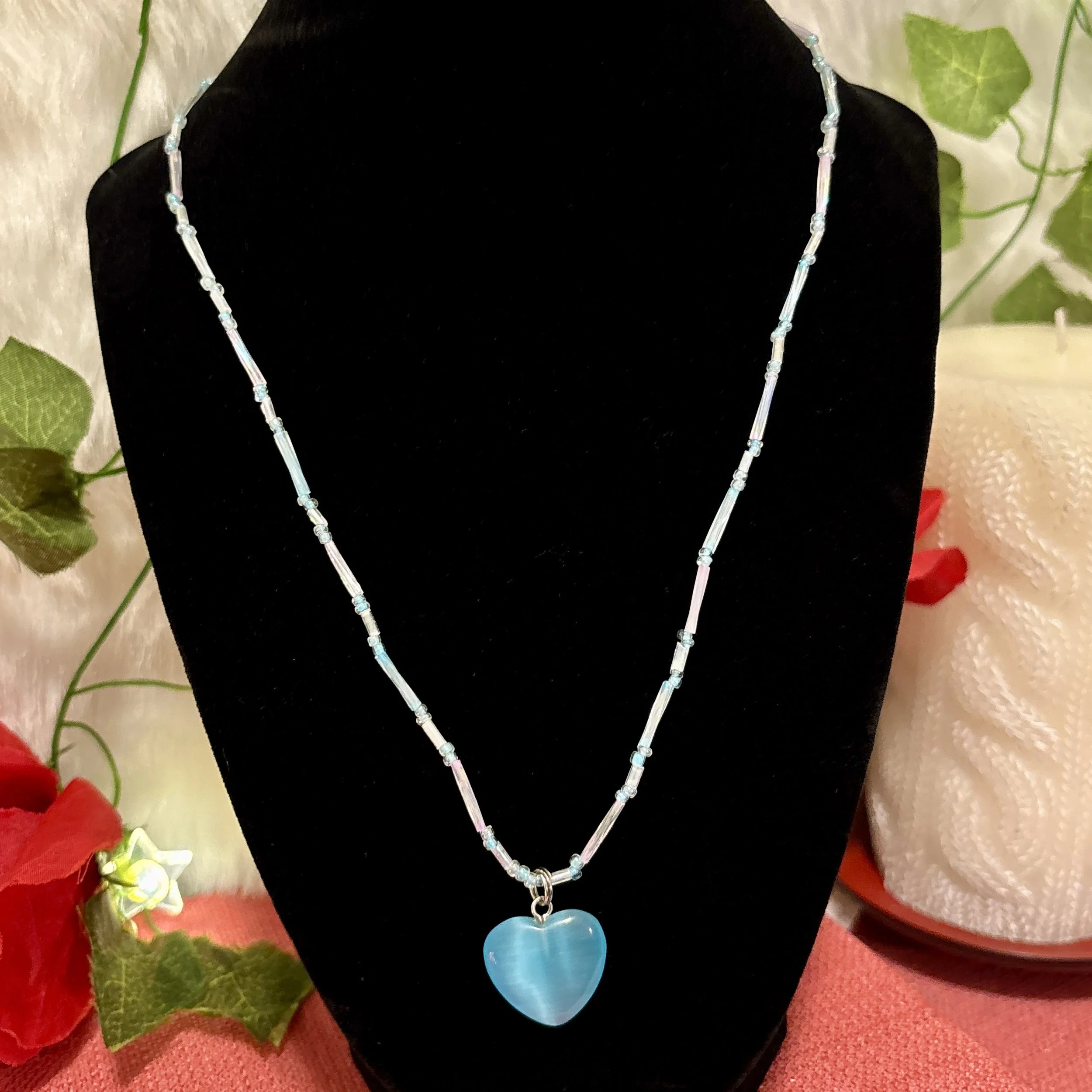 Blue Cat's Eye Heart Necklace