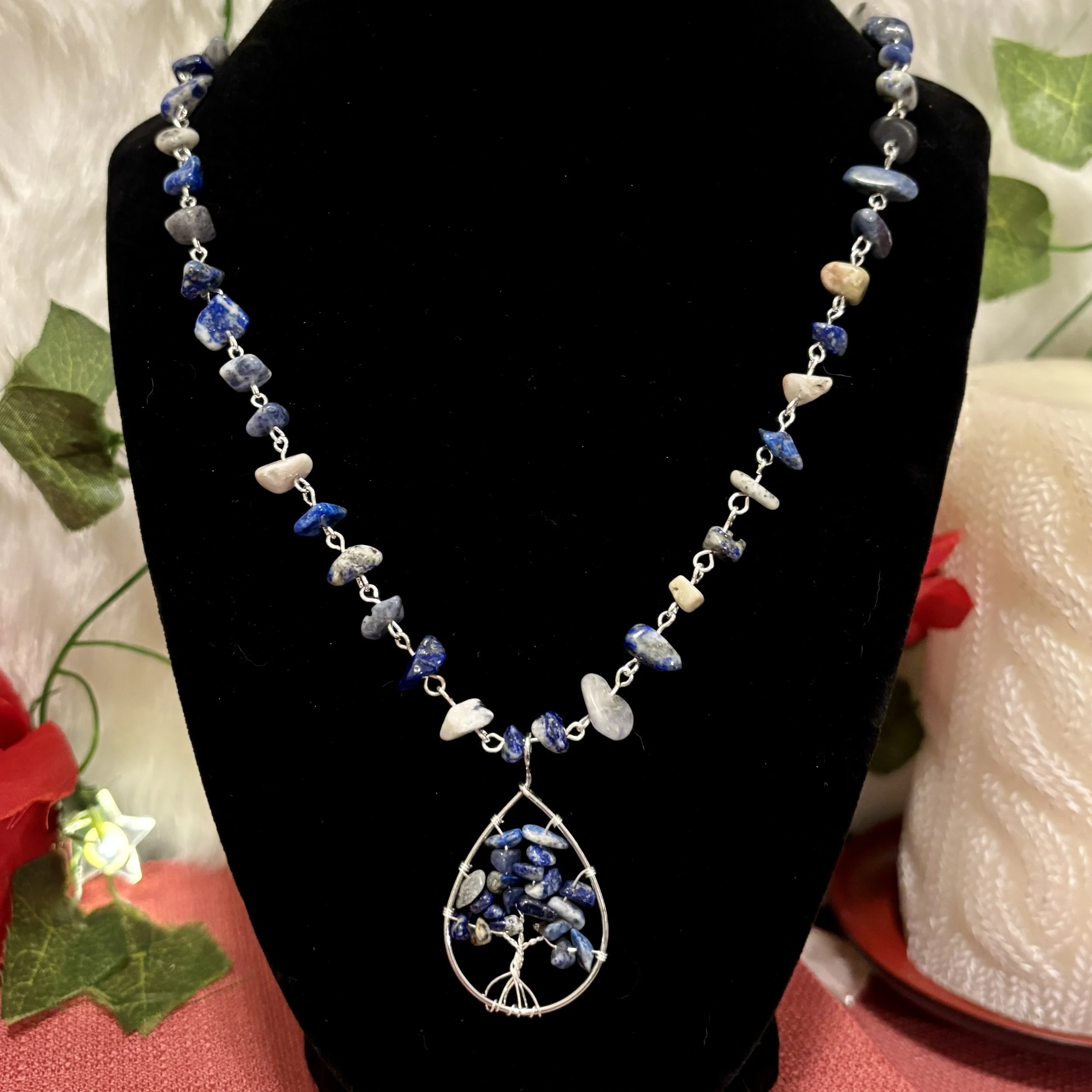 Sodalite Teardrop Tree of Life Necklace