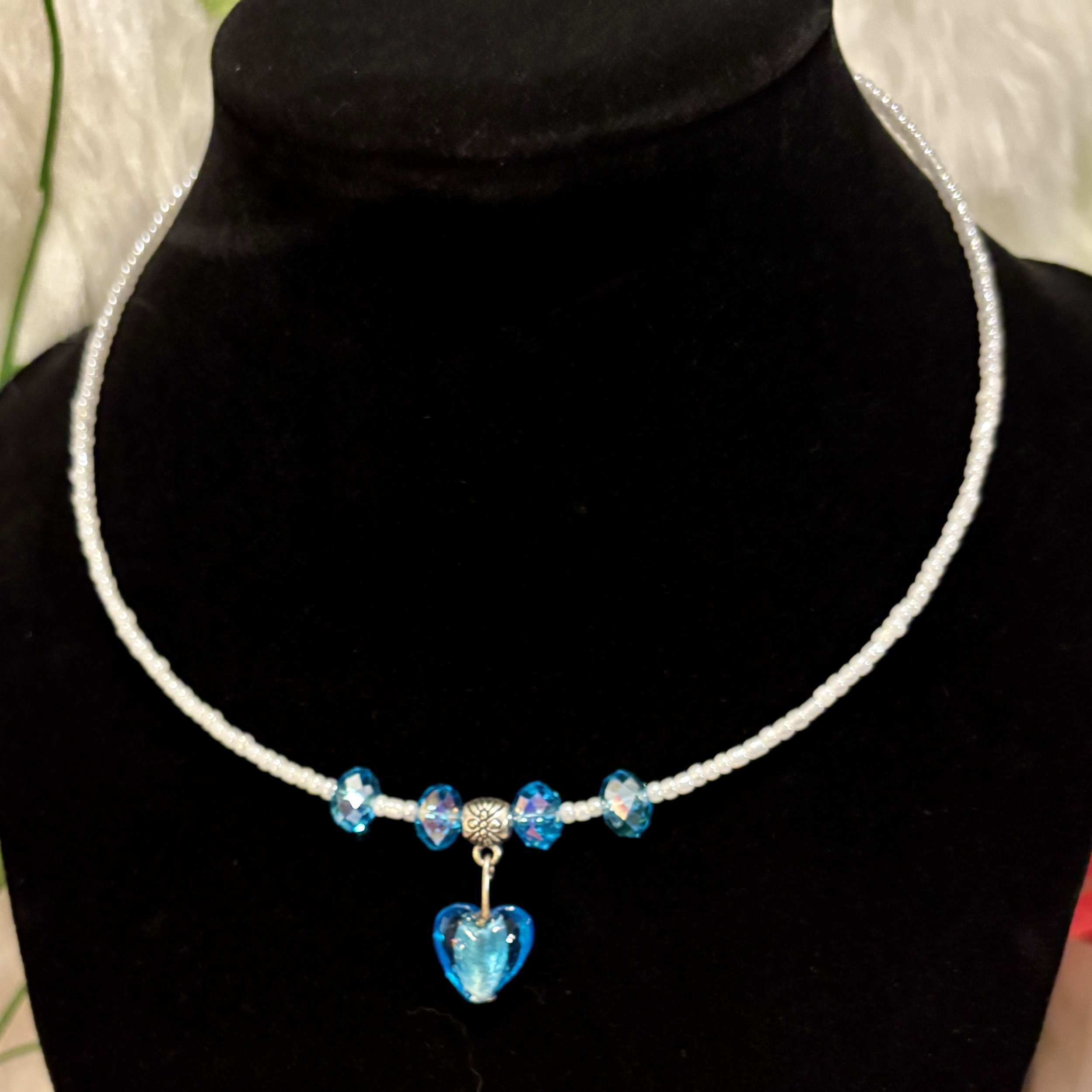 Frosted and Faceted Heart Choker