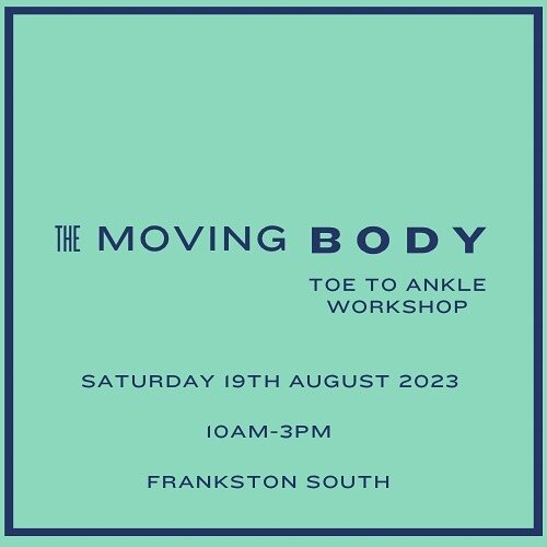 The Moving Foot Masterclass
Saturday 19th August 2023

10am - 3pm

Frankston South

$450 

Includes 

Pre-course material (1 hour) 

Practical session (4.5 hours)

Post-course zoom (1 hour)

The foot is a masterpiece. 27 bones. 33 joints

Human biome