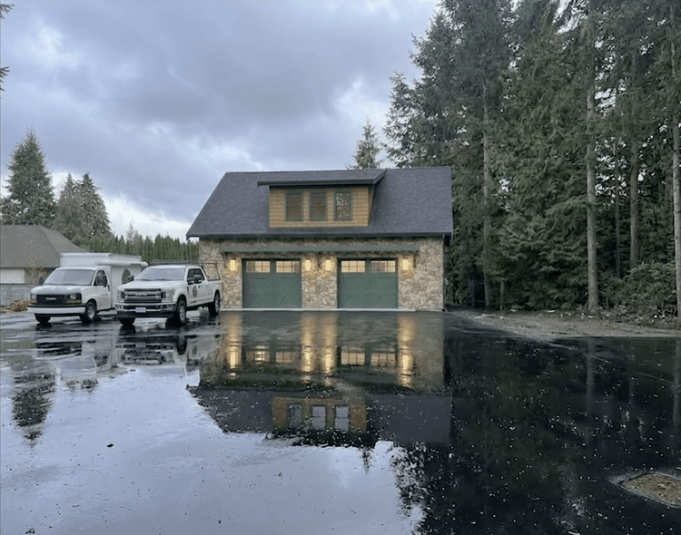 AI-generated photorealistic rendering of the home composited onto the client's real parcel