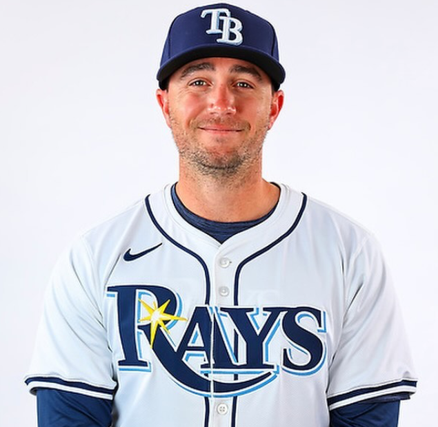 Baseball player in Tampa Bay Rays uniform and cap.