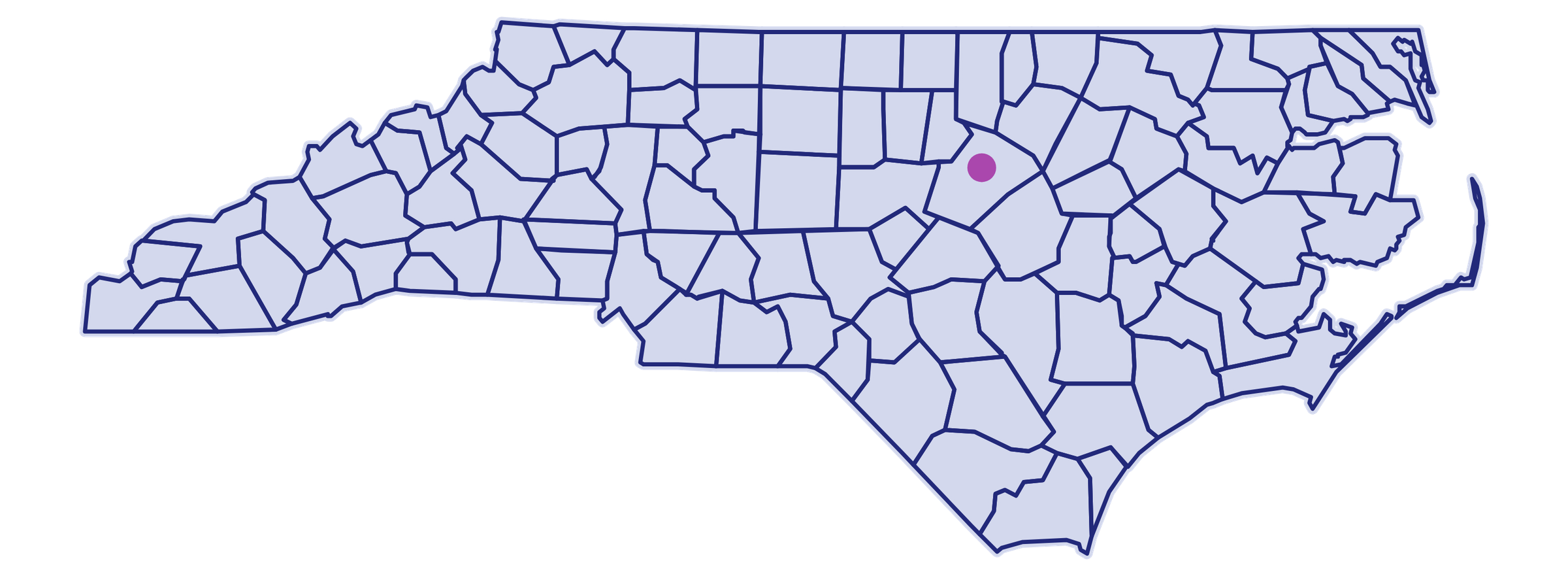 Outline map of North Carolina showing all 100 counties, including the Outer Banks