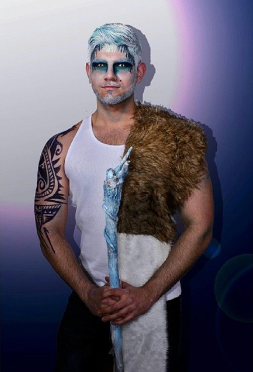 The photo features a captivating Jack Frost Halloween look for men, brought to life with Suhaila’s expert makeup artistry. The design combines icy, frost-kissed elements with a touch of suave elegance, creating a strikingly sexy and frosty appearance