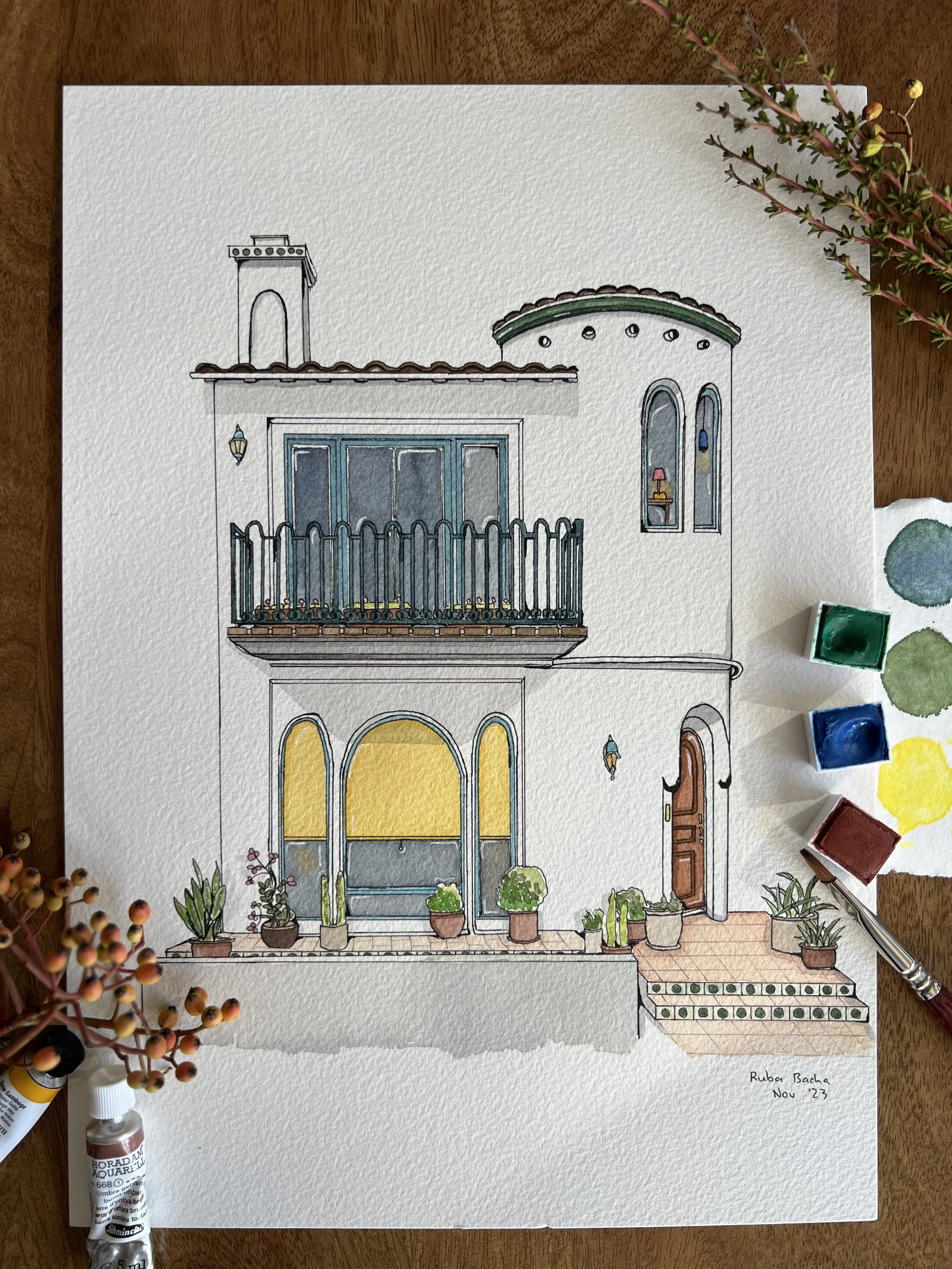 Ruba Bacha Art_White Hacienda House 1.jpeg