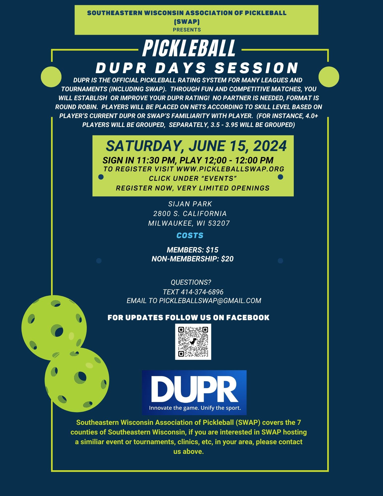 DUPR Days - June 15, 2024, 11:30AM to 2PM (General Sale)
