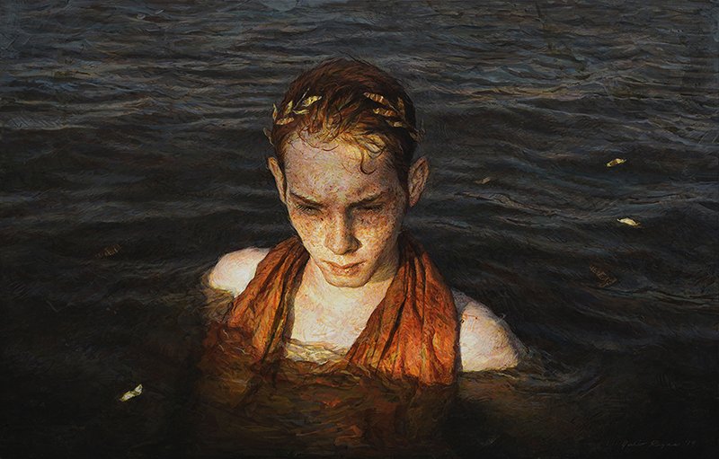 Exile - egg tempera on aluminum composite panel by american figurative artist Julio Reyes