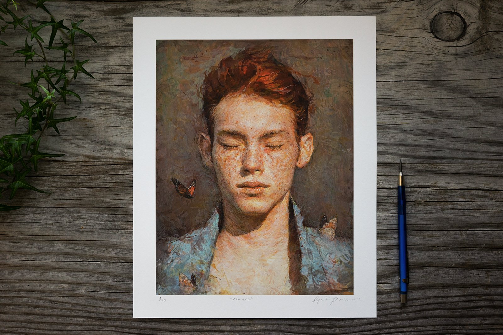 limited edition monarch butterflies American artist Julio Reyes red hair redhead freckles portrait painting best master fine art artwork paintings modern figurative artists buy sale print decor framed