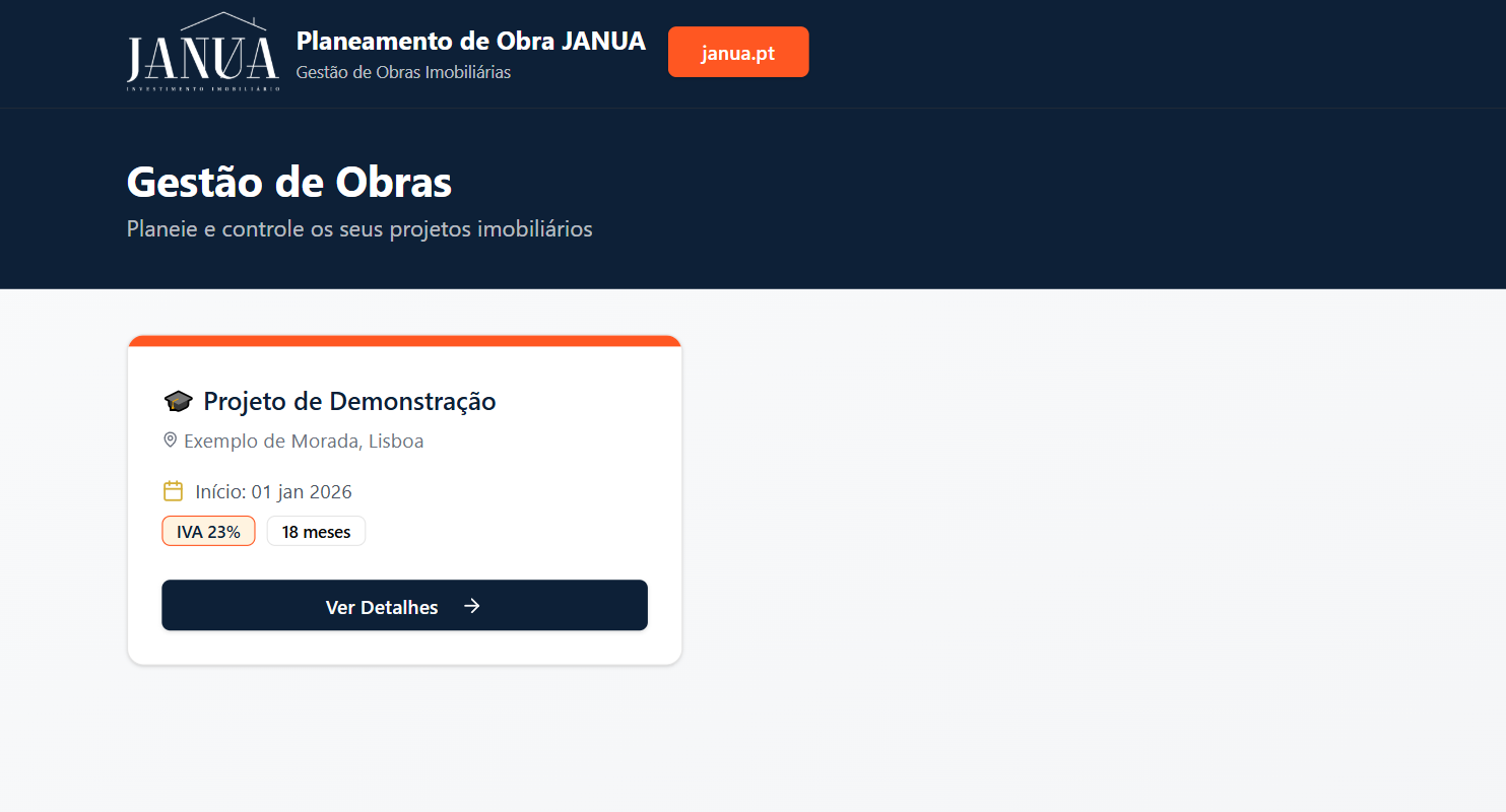 Nova ferramenta de Planeamento de Obra e Investimento