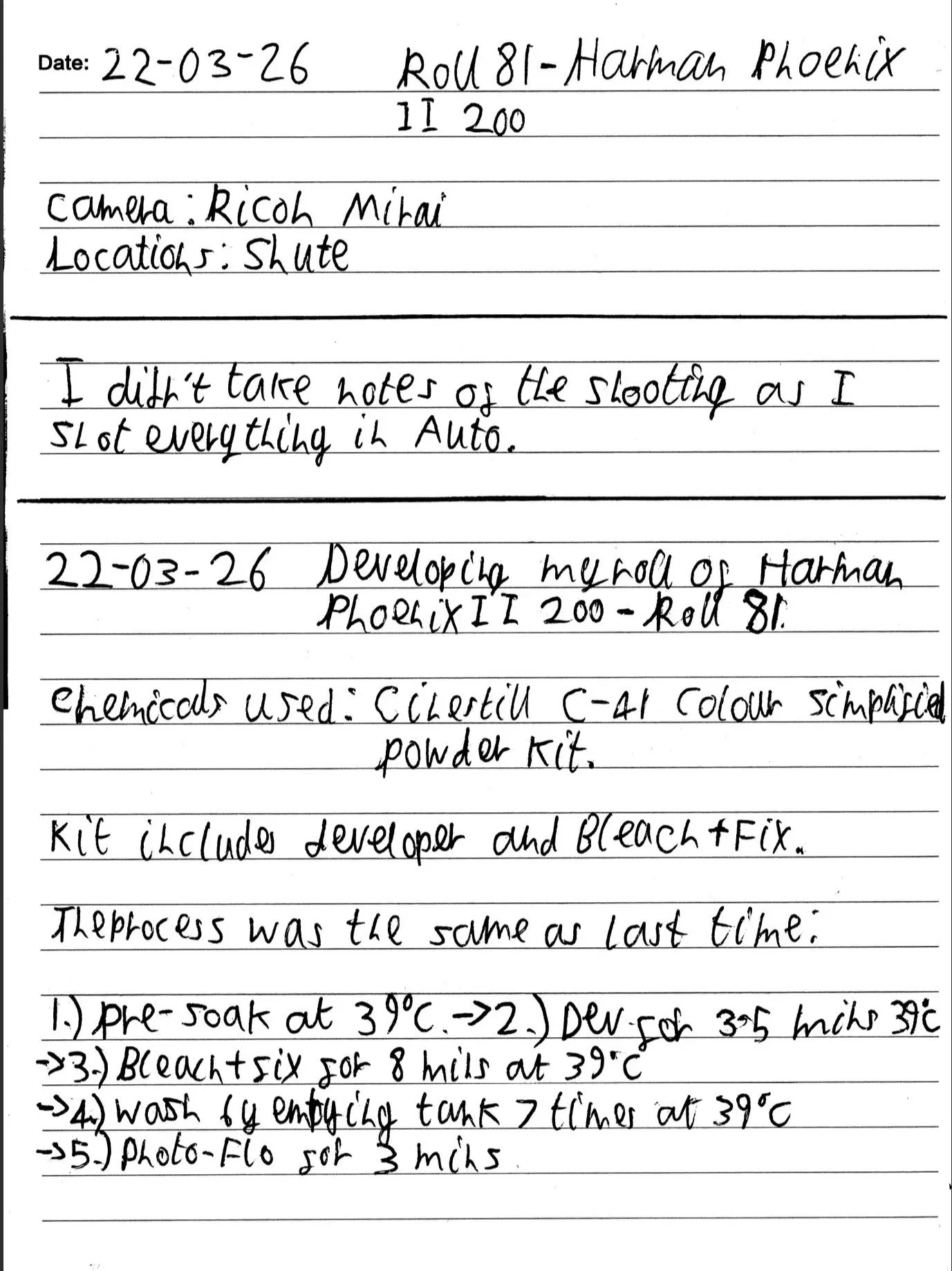Shooting/Developing Part One 