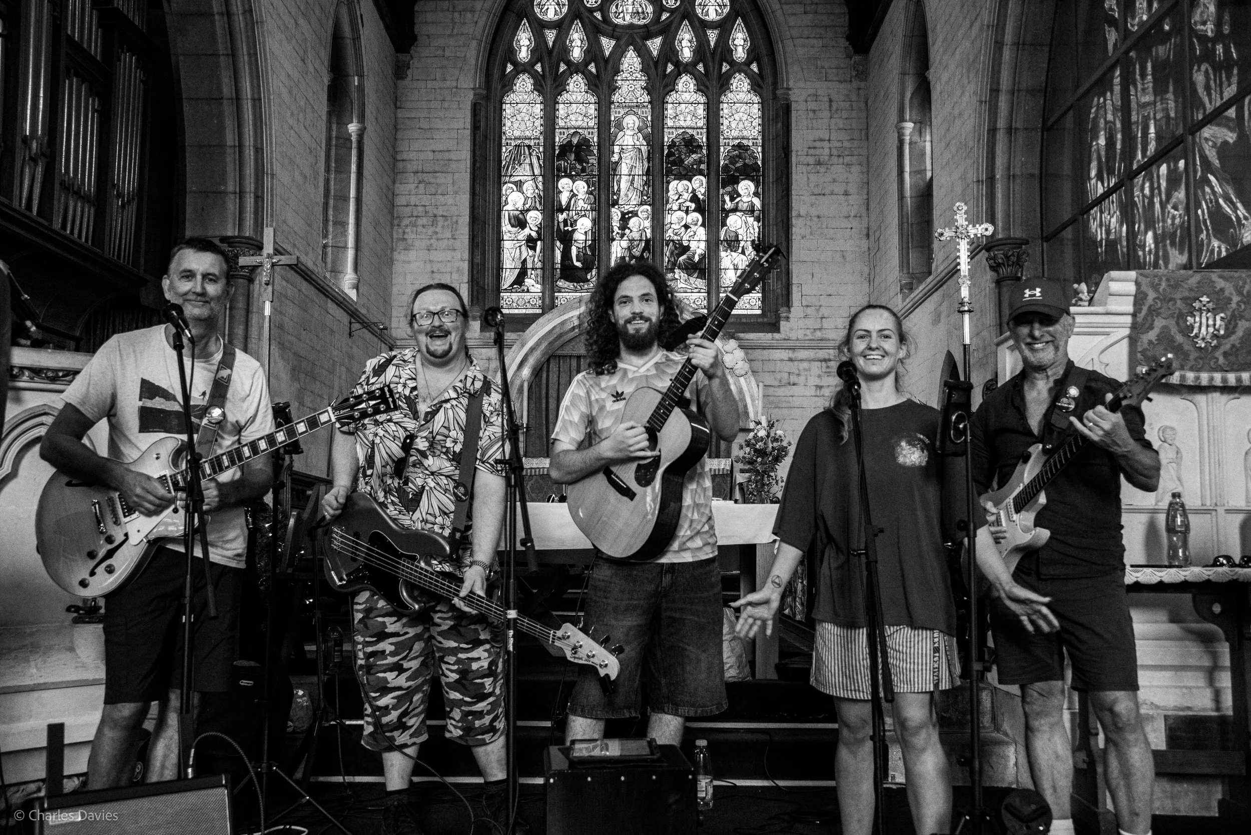 The Hubcaps, a local band in Axminster playing live at St. Michael's Church in Beer Devon