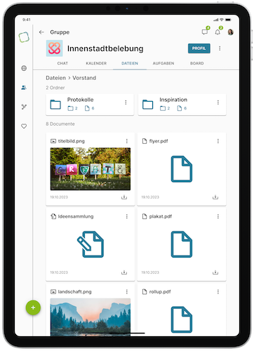 Gemeinsame Dateiablage und Textbearbeitung in einer WeCreate-Gruppe