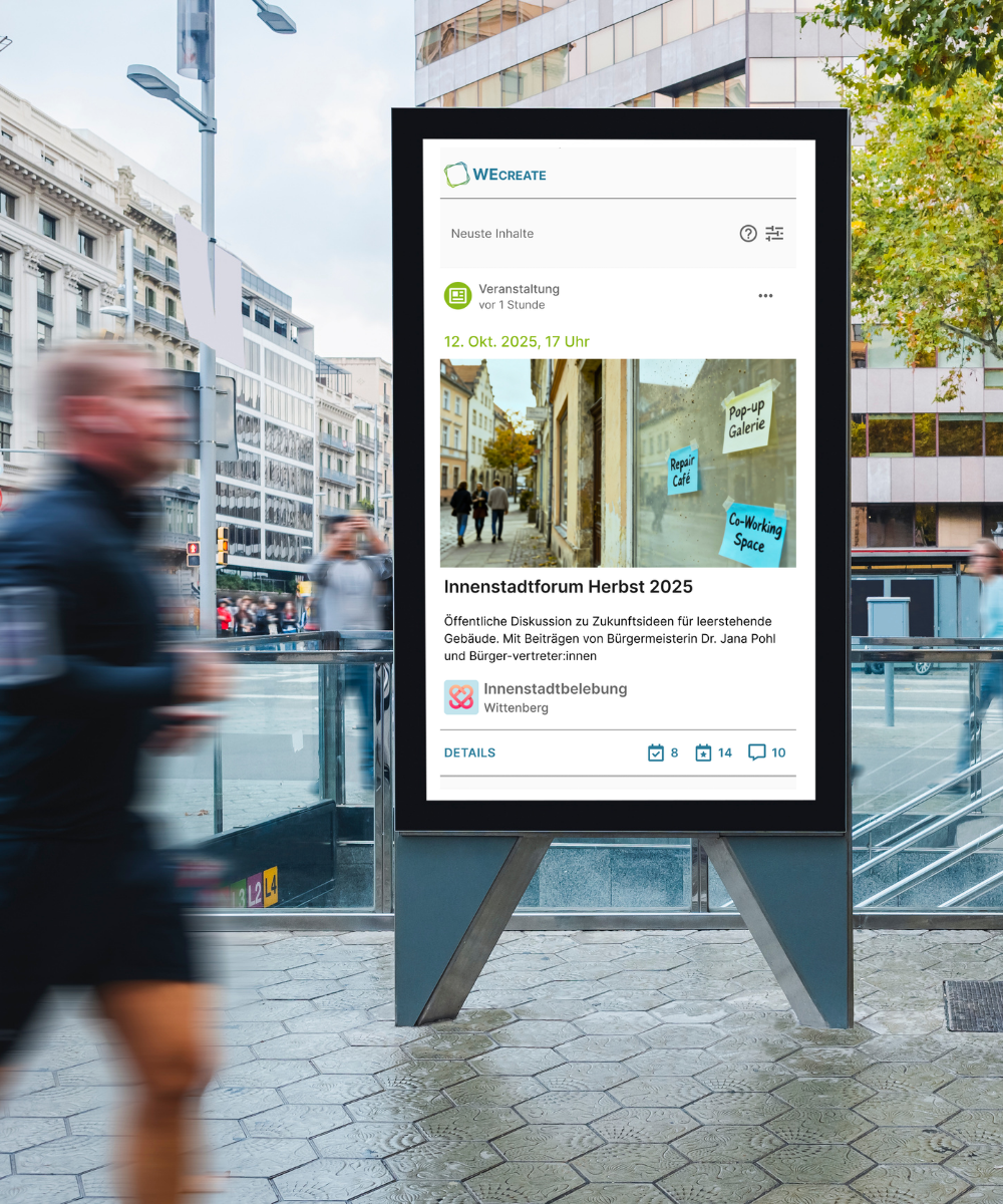 Digitale Stadtentwicklung: Bürger nutzen die WeCreate Plattform über Public Screens in der Kommune