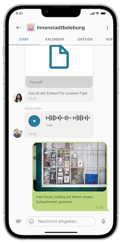 Gruppenchat mit Datei-Upload und @Mention in WeCreate