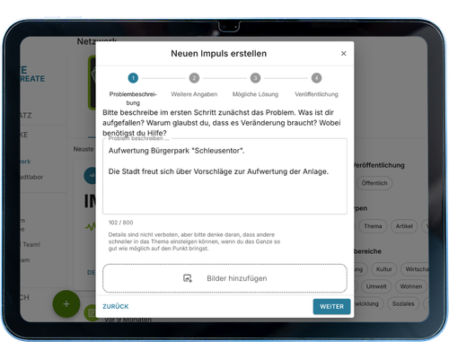 WeCreate Funktion: Impulse für Bürgerbeteiligung setzten