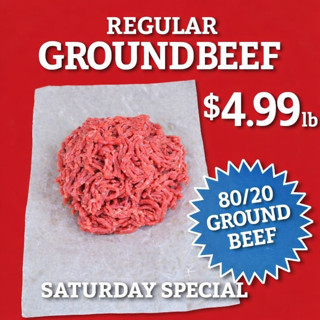 SATURDAY SPECIAL!!

Tomorrow, we are rolling back prices on our ground beef. BOTH LOCATIONS will have our 80/20 &ldquo;Regular&rdquo; Ground Beef at $4.99 lb&hellip; more than a $1 off per lb!! 

Get ya some!

#carnivoreswanted #saturdayspecial
