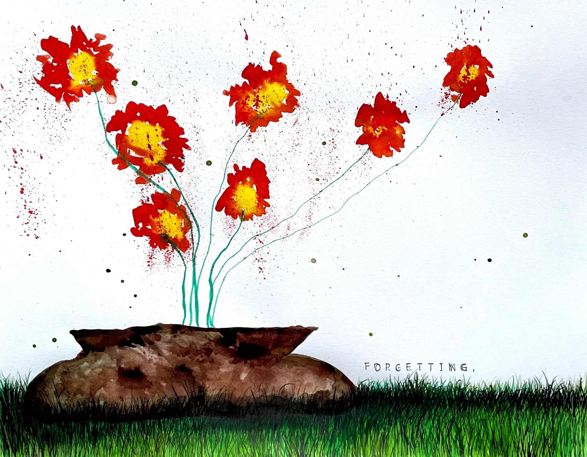 "Forgetting," 2024, Ink and Watercolor on Paper - 11" x 14"