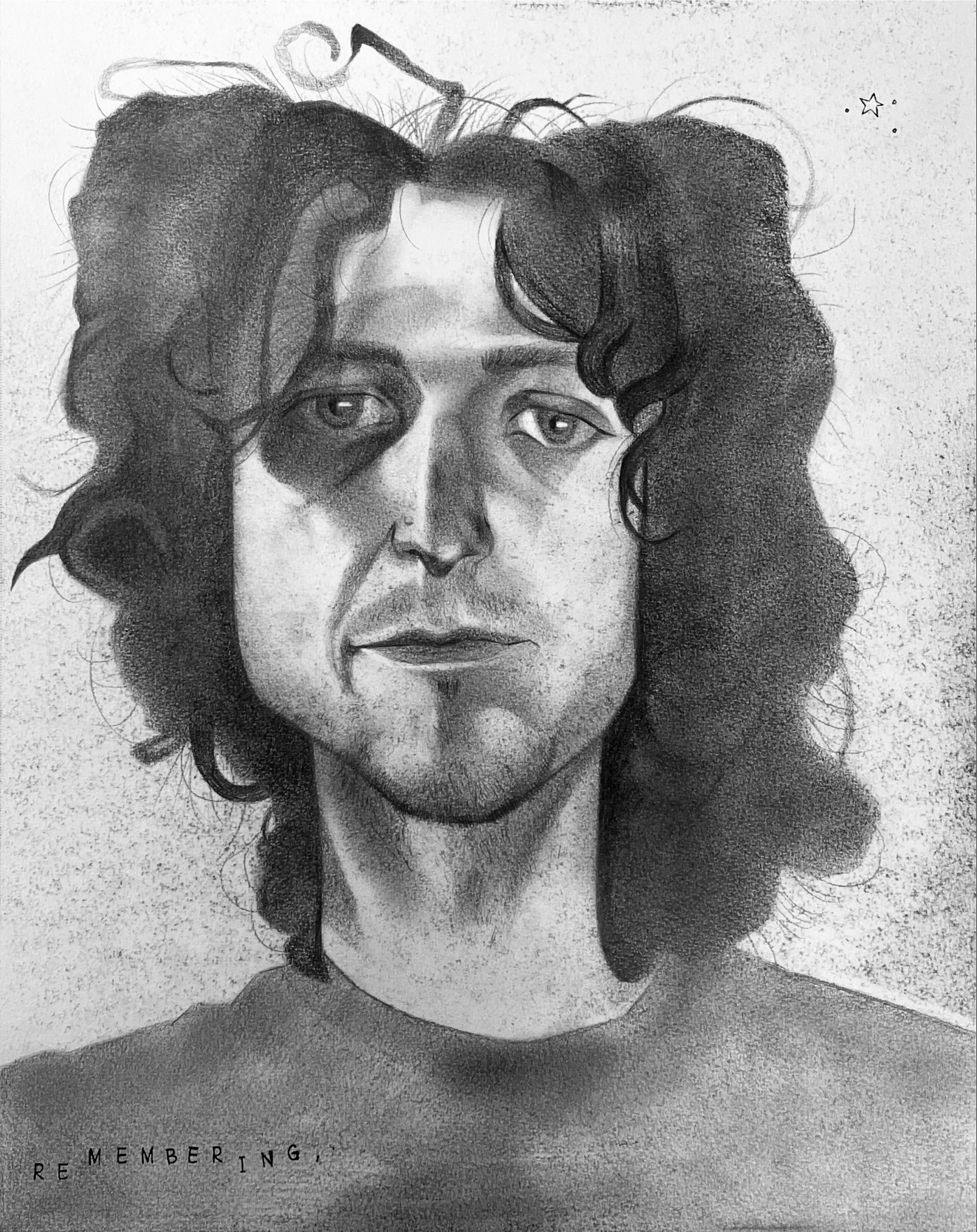 "Remembering," 2024, Graphite and Ink on Paper - 11" x 14'
