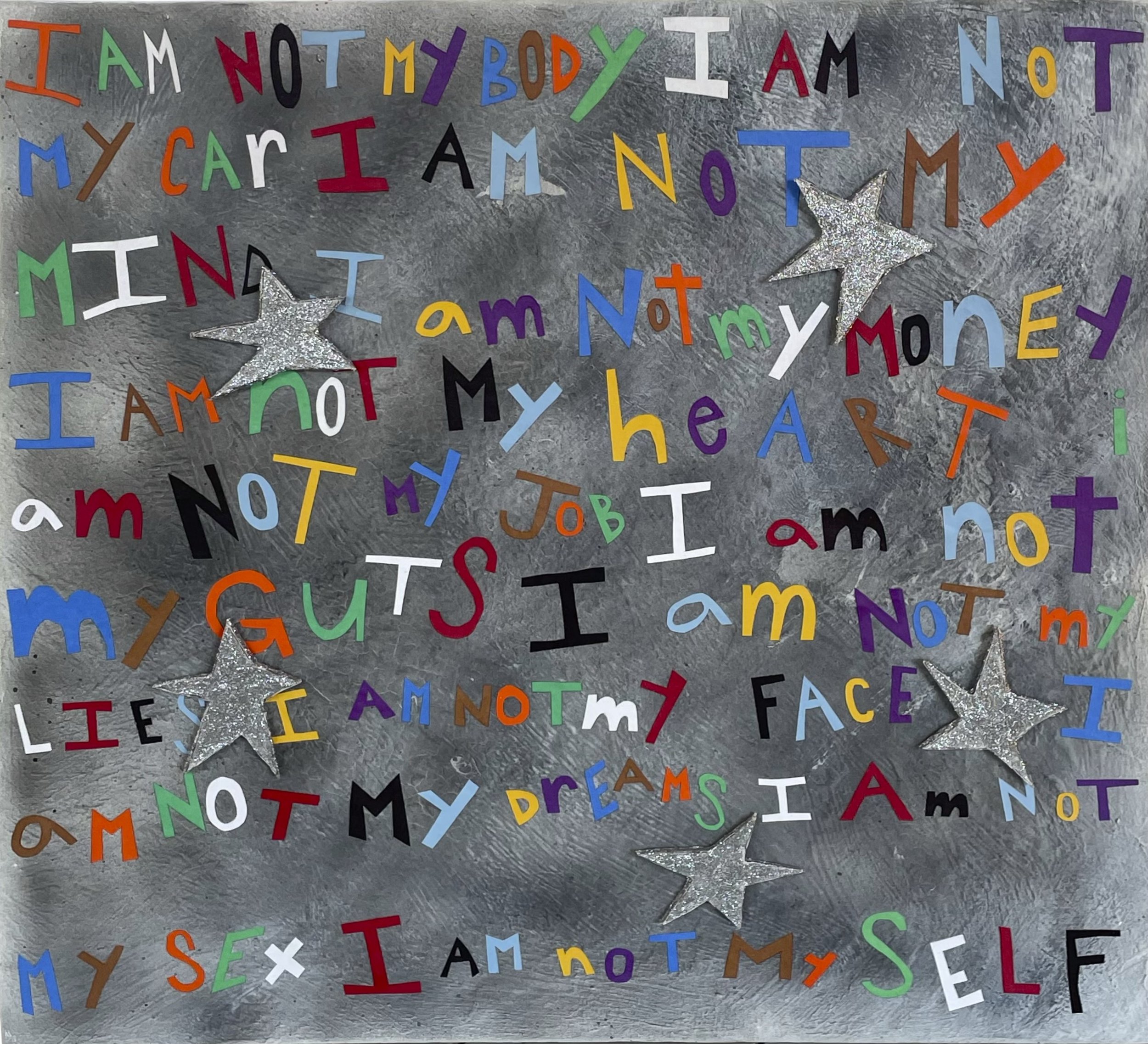 "I Am Not Normal, I Am Happy," 2024, Mixed Media on Canvas - 18" x 18"