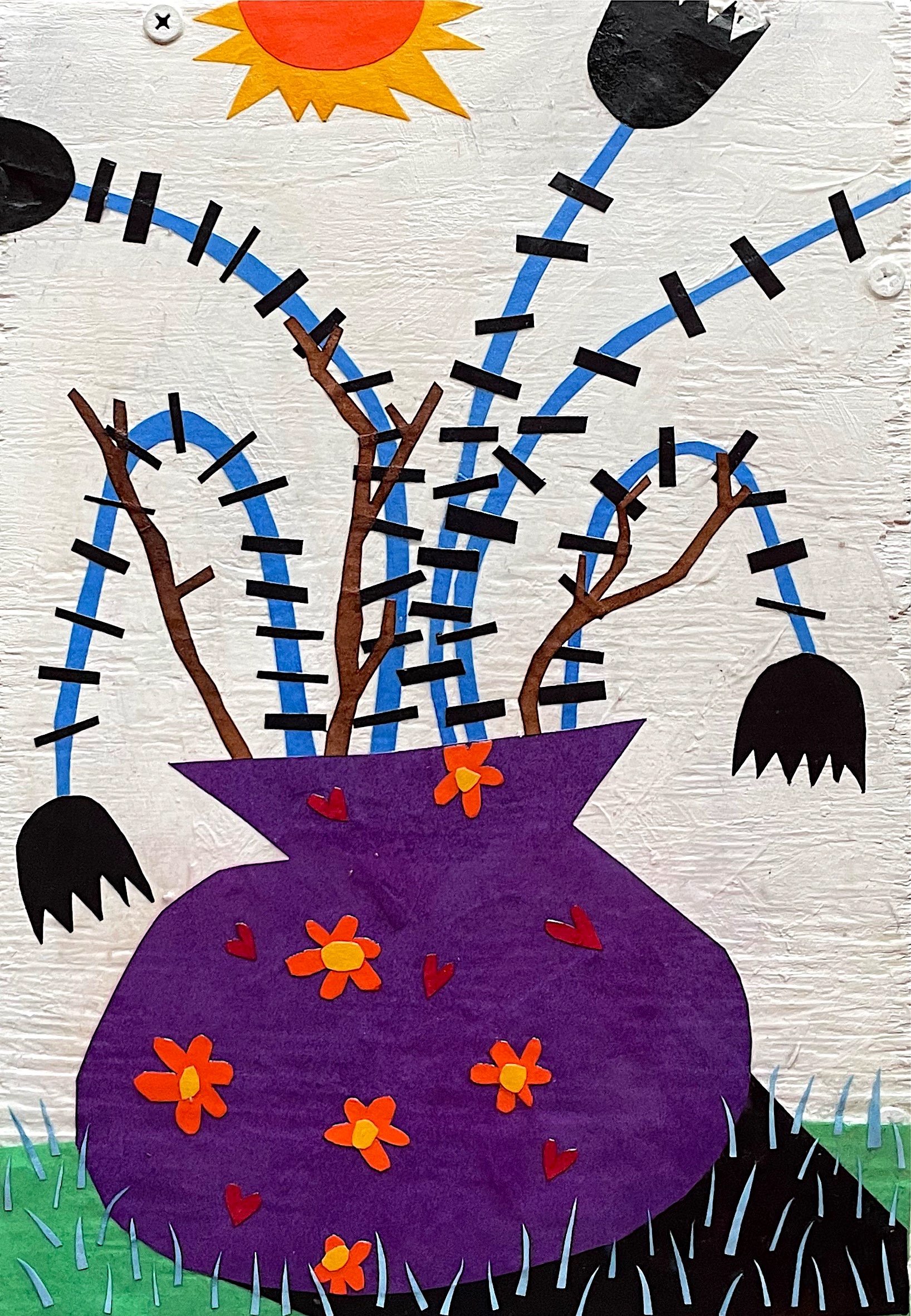 "Flowers In A Pot," 2024, Mixed Media on Wood Panel - 8" x 11 3/4"