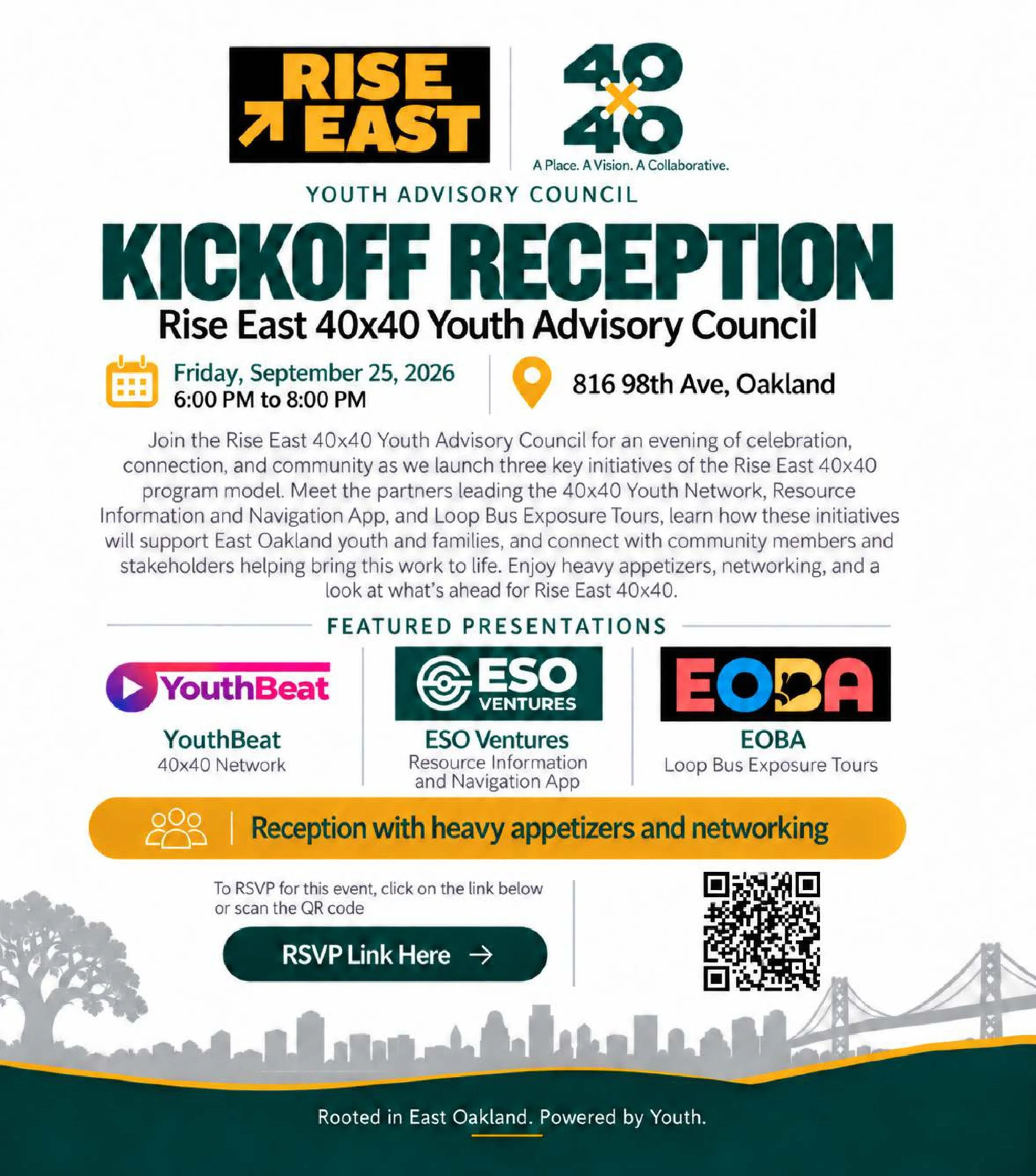Rise East 40x40 Youth Advisory Council implementation Partner Announcement and Kickoff Party.