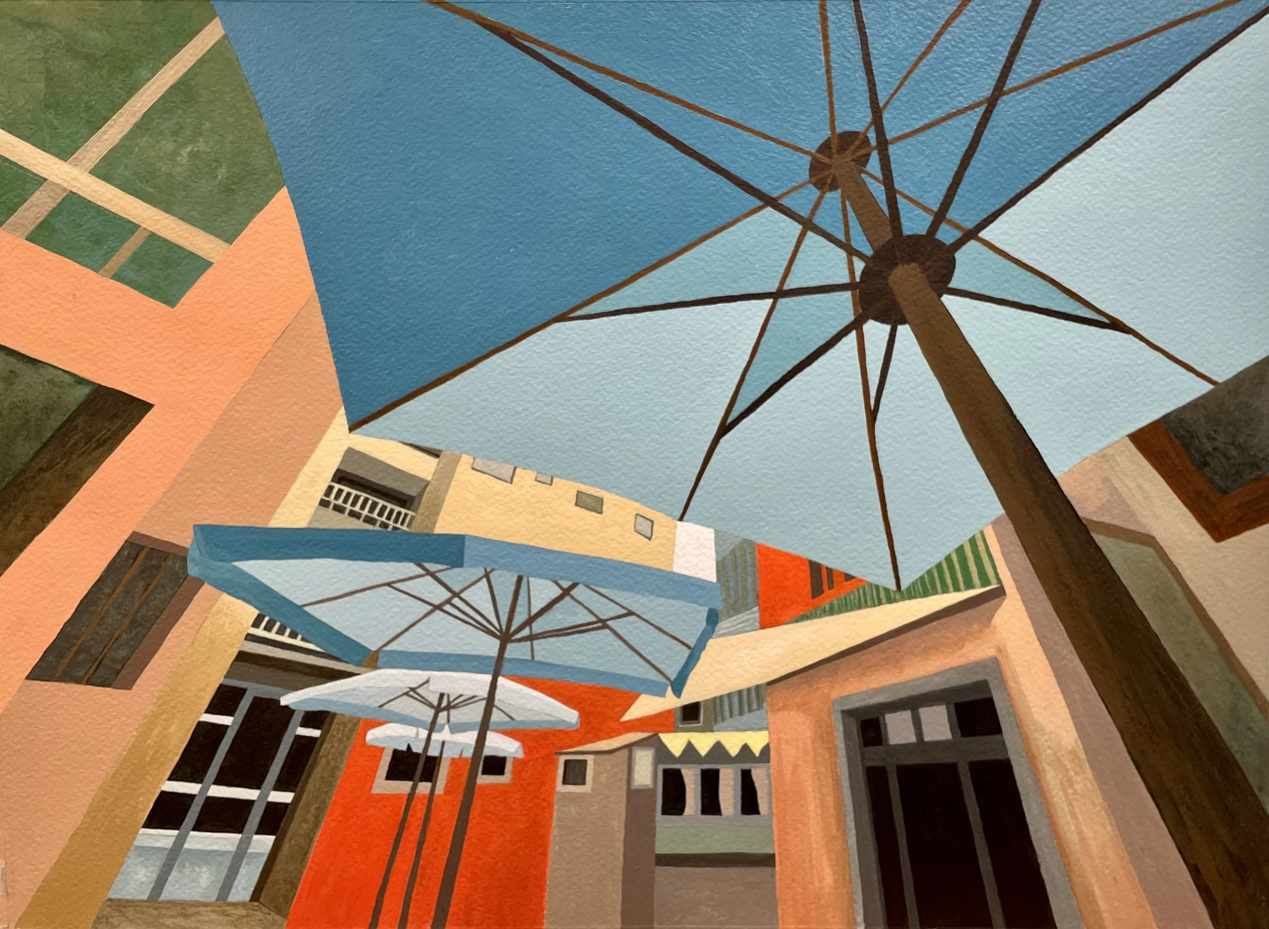 Umbrella Town 2025. Acrylic on paper