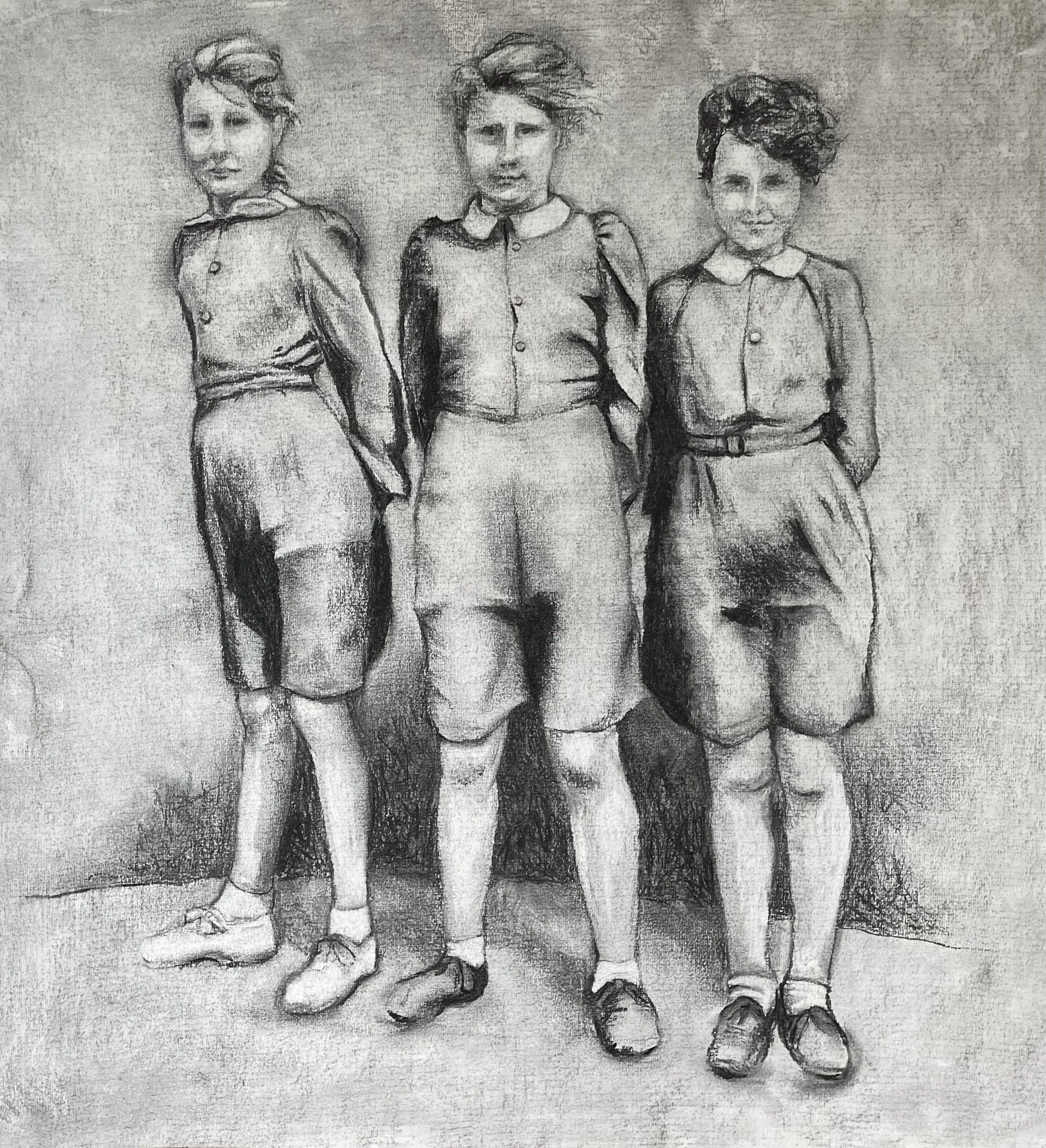Trio 2025. Charcoal on paper 53 x 60cm