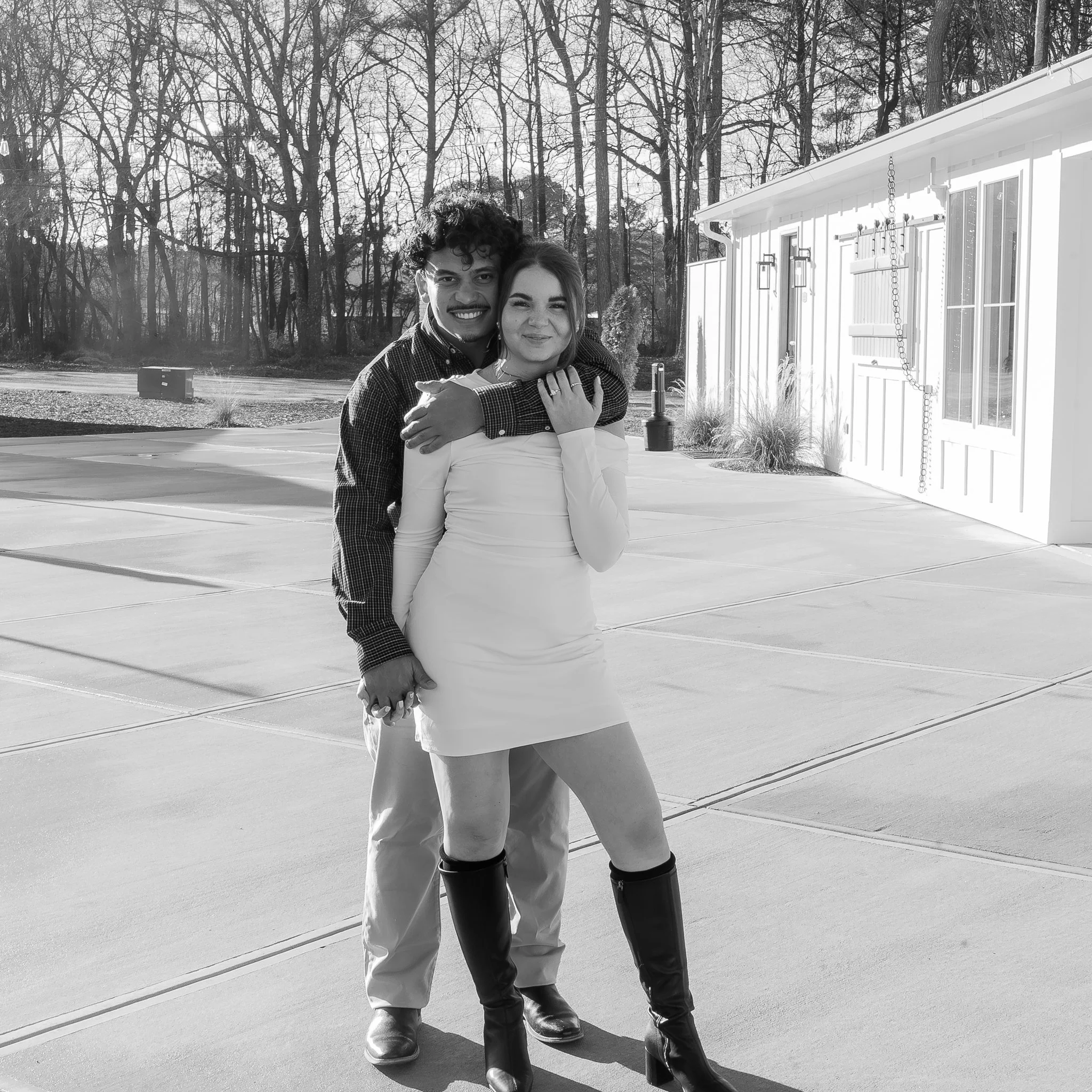 hartwood-wedding-venue-selma-nc-engagement-session-black-and-white-outdoor-portrait.jpg