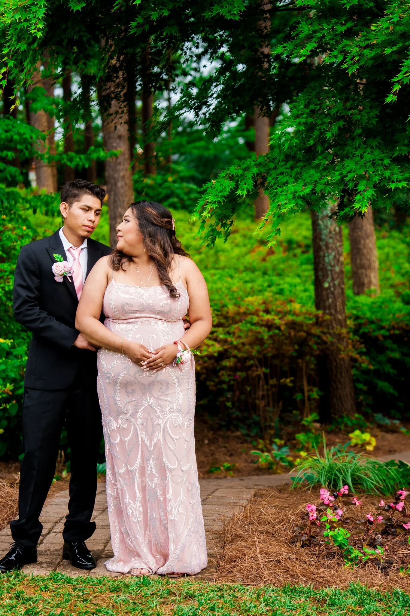 wral-azalea-gardens-raleigh-nc-prom-photography-couple-standing-greenery-kzk-visuals.jpg