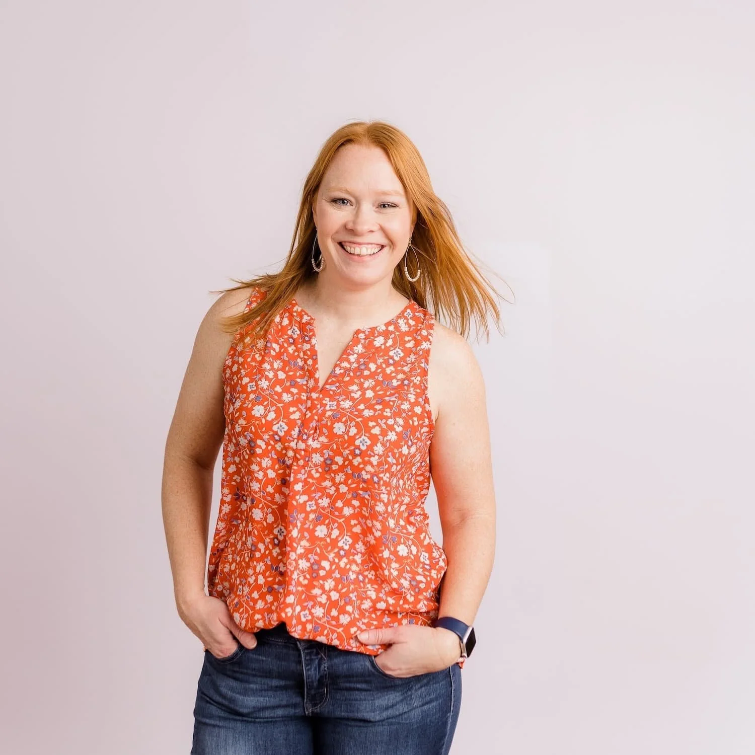woman against white backdrop