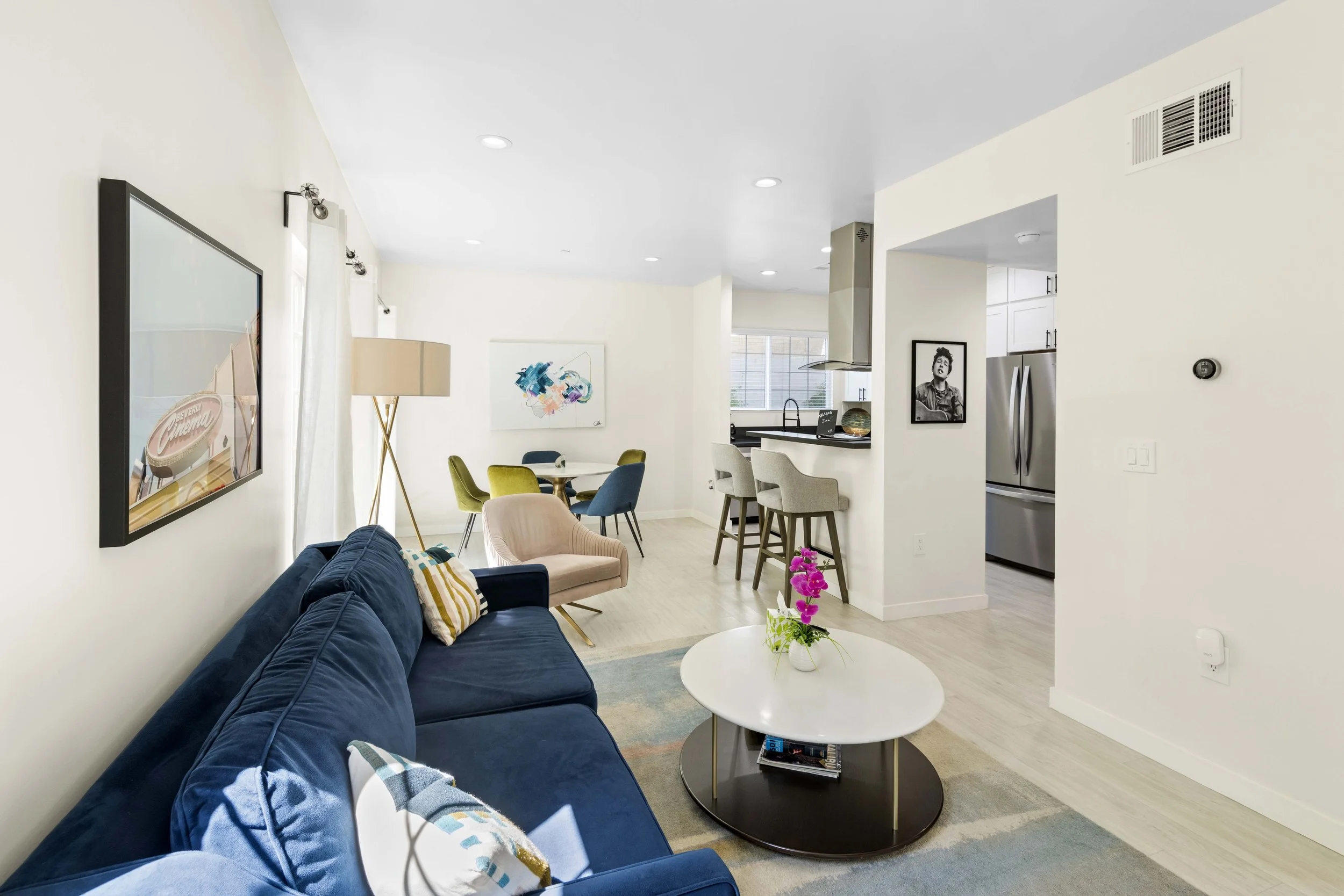 Stylish open-concept living room and kitchen — affordable interior photography in Los Angeles by Intuition Real Estate Photography & Imaging, ideal for Airbnb or MLS listings.