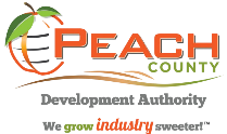 Logo for Peach County Development Authority with a peach illustration and text.