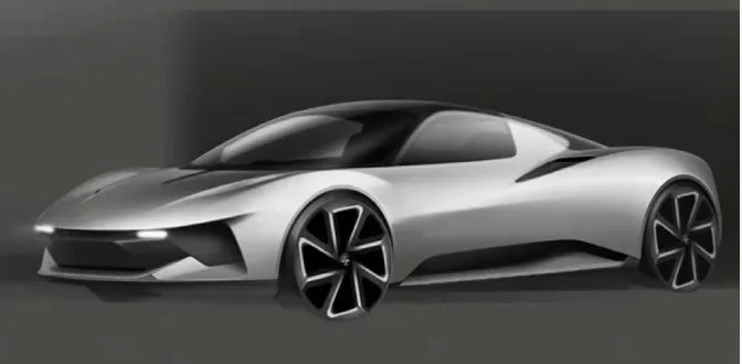 Concept car with sleek silver body and black wheels in a modern studio setting.