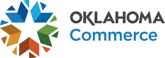 Oklahoma Commerce logo with a multicolored geometric maple leaf symbol next to the words Oklahoma Commerce.