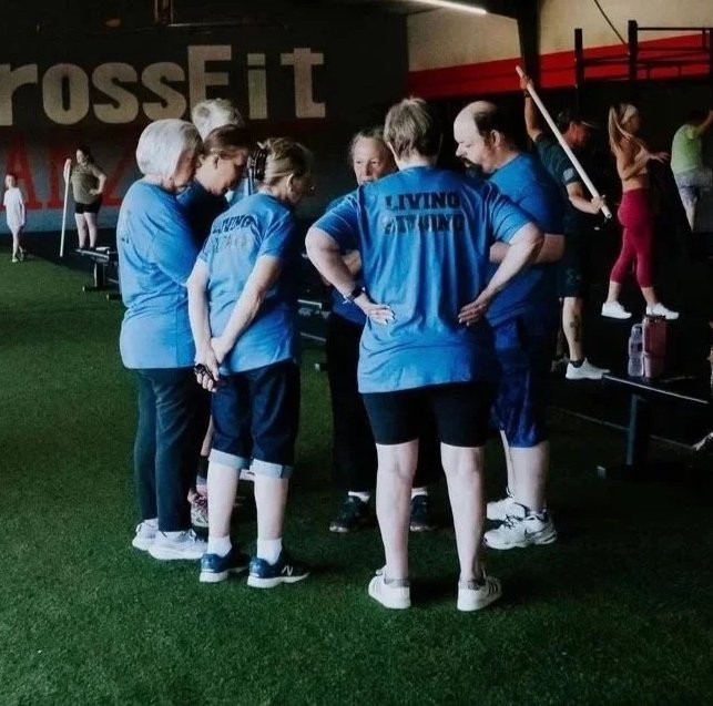 Living Strong Senior Fitness Group huddle